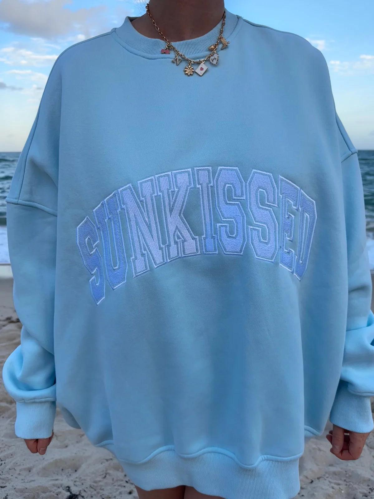 Sunkissed Collegiate Embroider Oversized Crewneck Sweatshirt Product Image