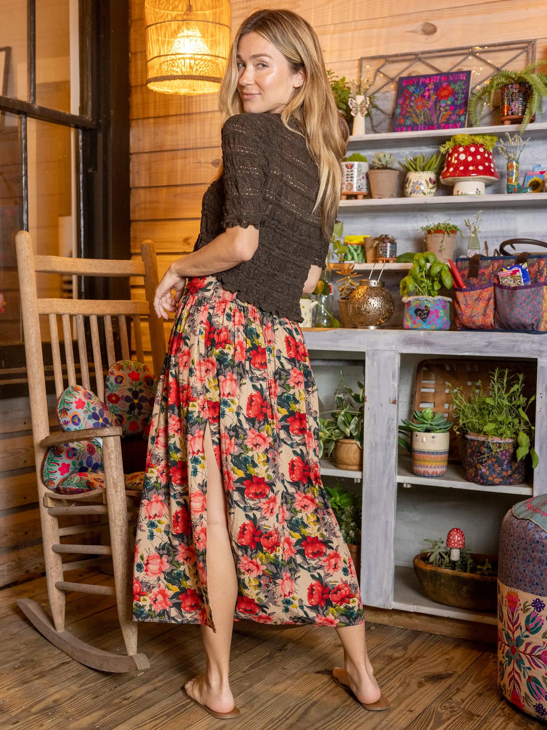 Addie Midi Skirt - Tan Red Roses Product Image