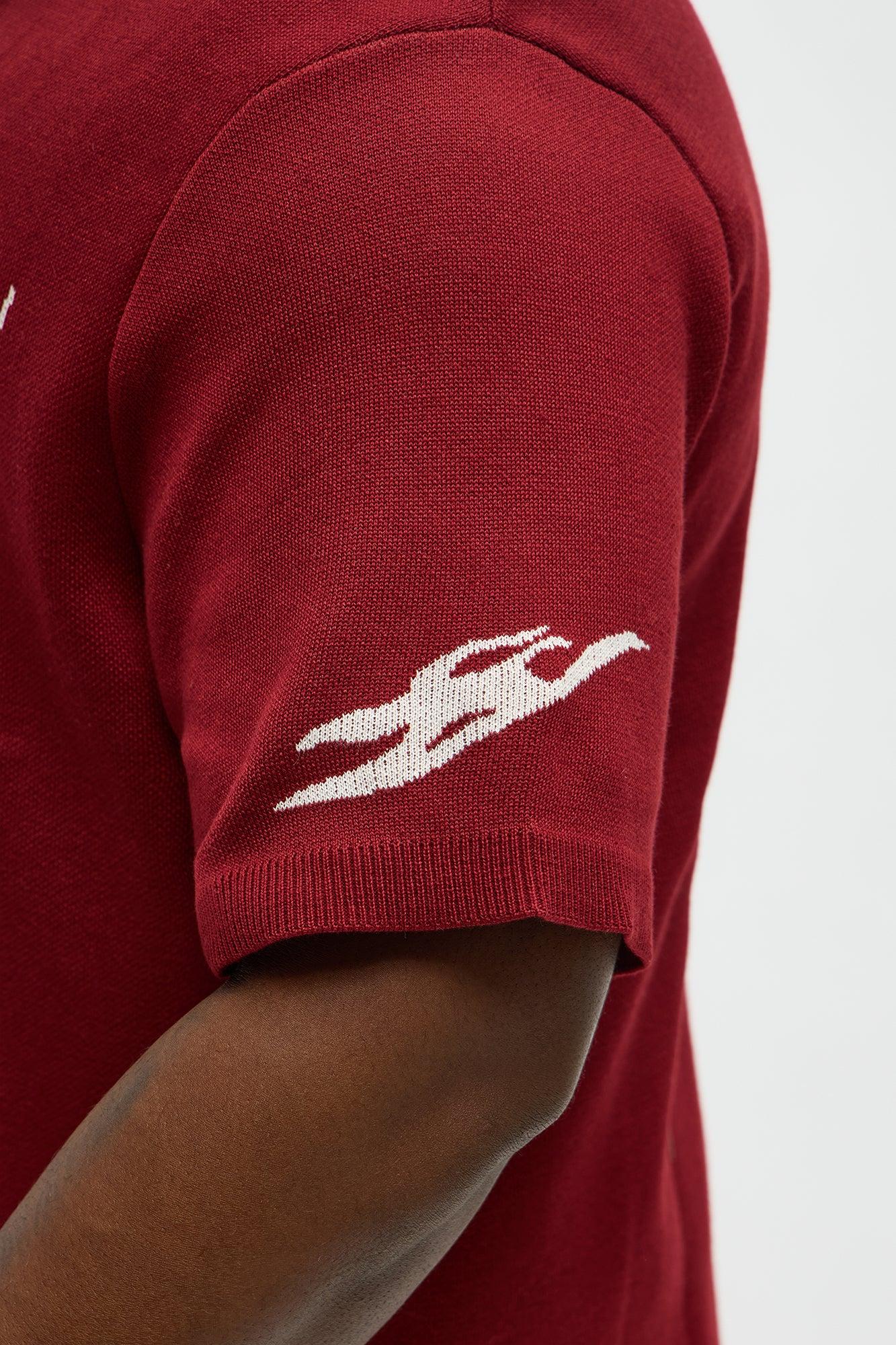 Regular Fit 13 Button Up Sweater Shirt - Red/White Male Product Image