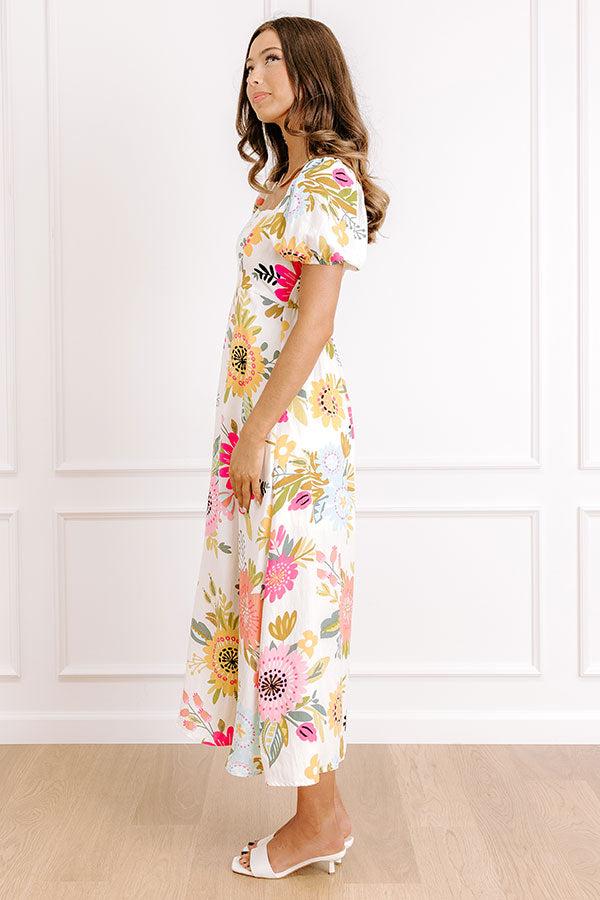 Joyful Blooms Linen-Blend Midi Dress in Pink Product Image