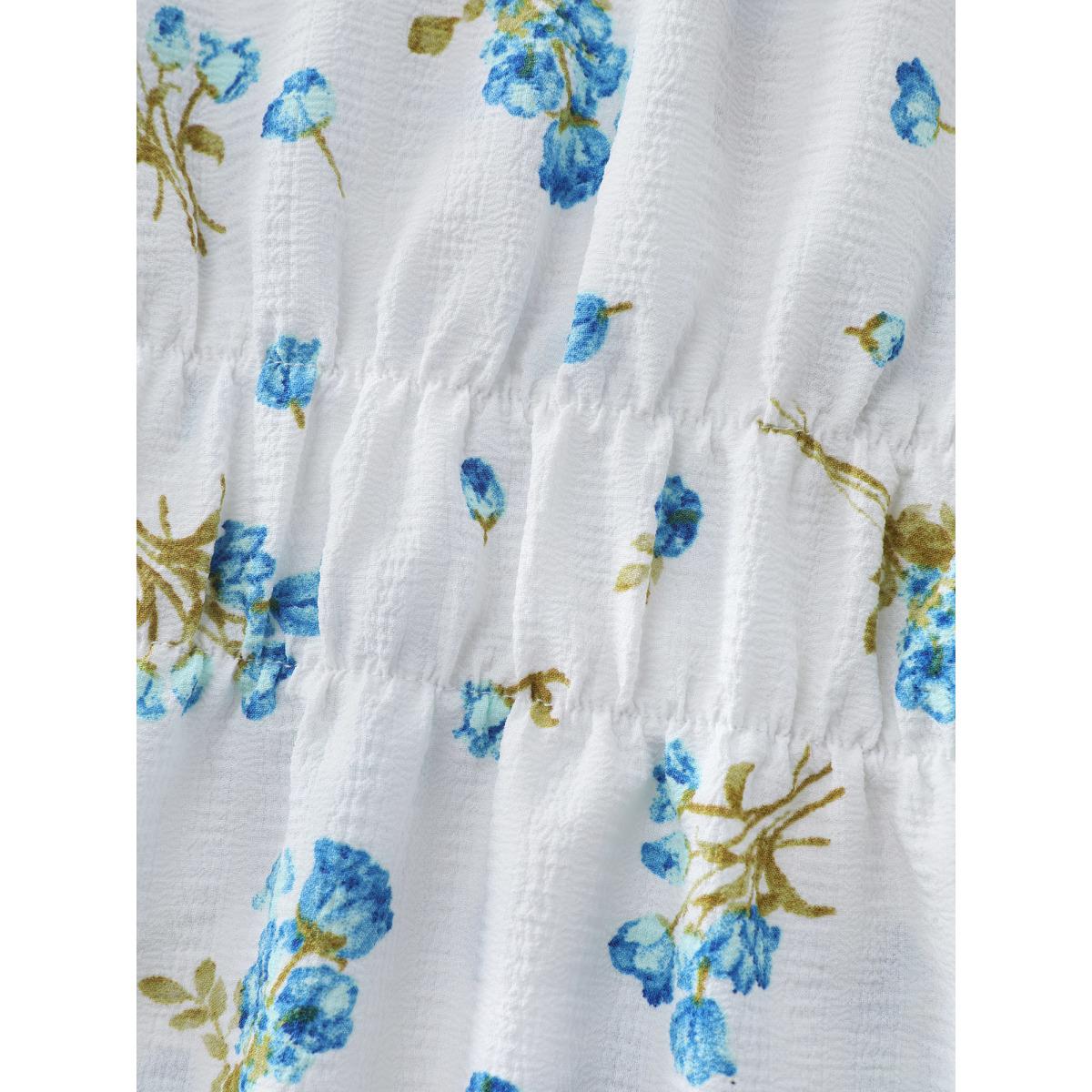 Plus Size Ivory Floral Print Waist Defining Neck Tie Blouse Women Timeless Long Sleeve Flat collar with V-notch Elegant Blouses BloomChic 28/5X Product Image