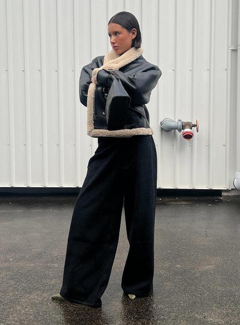 Naylor Mid Rise Wide Leg Jeans Washed Black Denim Product Image