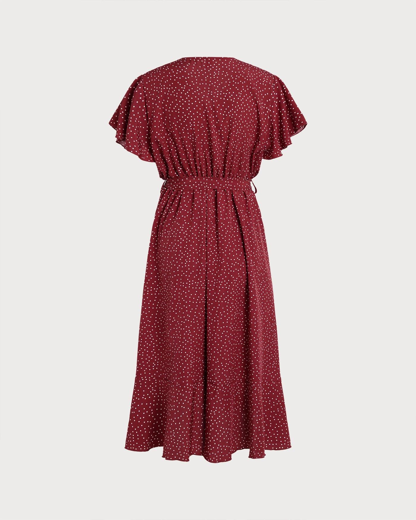 Red Butterfly Sleeve Polka Dot Midi Dress Product Image