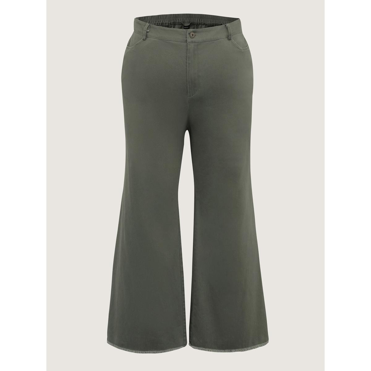 Plus Size Vintage Wash Flared Hem Bootcut Pants Women ArmyGreen Leisure Bodycon Mid Rise Casual Pants BloomChic 22-24/3X Product Image