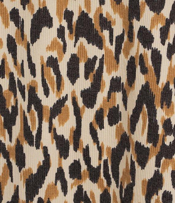 Westbound Leopard Print Notch Neck Long Sleeve Ribbed Top Product Image