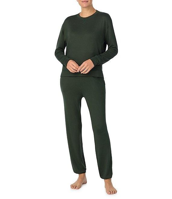 iRelax Solid Knit Crew Neck Long Jogger Pant Coordinating Lounge Set Product Image