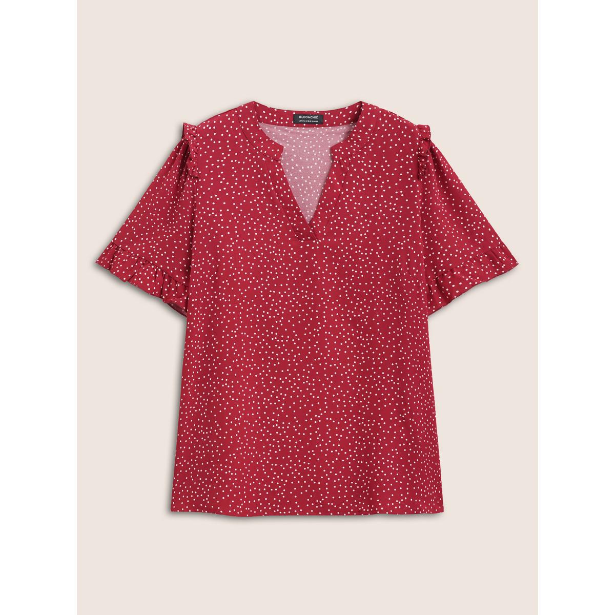 Polka Dot Ruffles Plus Size Women Blouses Elegance Casual Ruffles Ruffle Sleeve Short Sleeve V Neck Dailywear Blouses BloomChic Product Image
