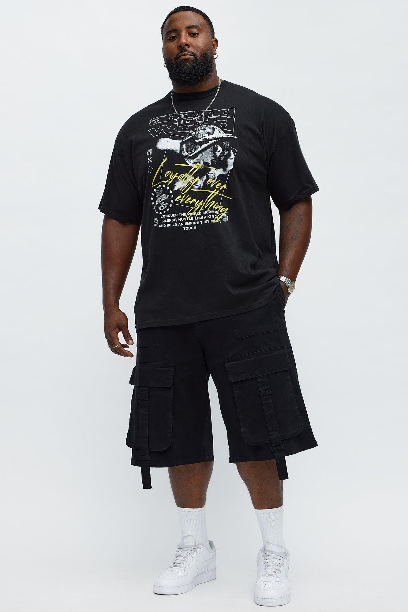 Baggy Oversized Pocket Cargo Shorts - Black Male Product Image