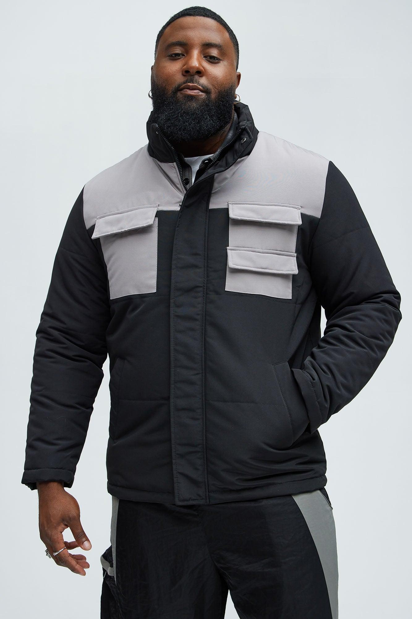 With The Flow 4 Pocket Midweight Puffer Jacket - Black/Grey Product Image