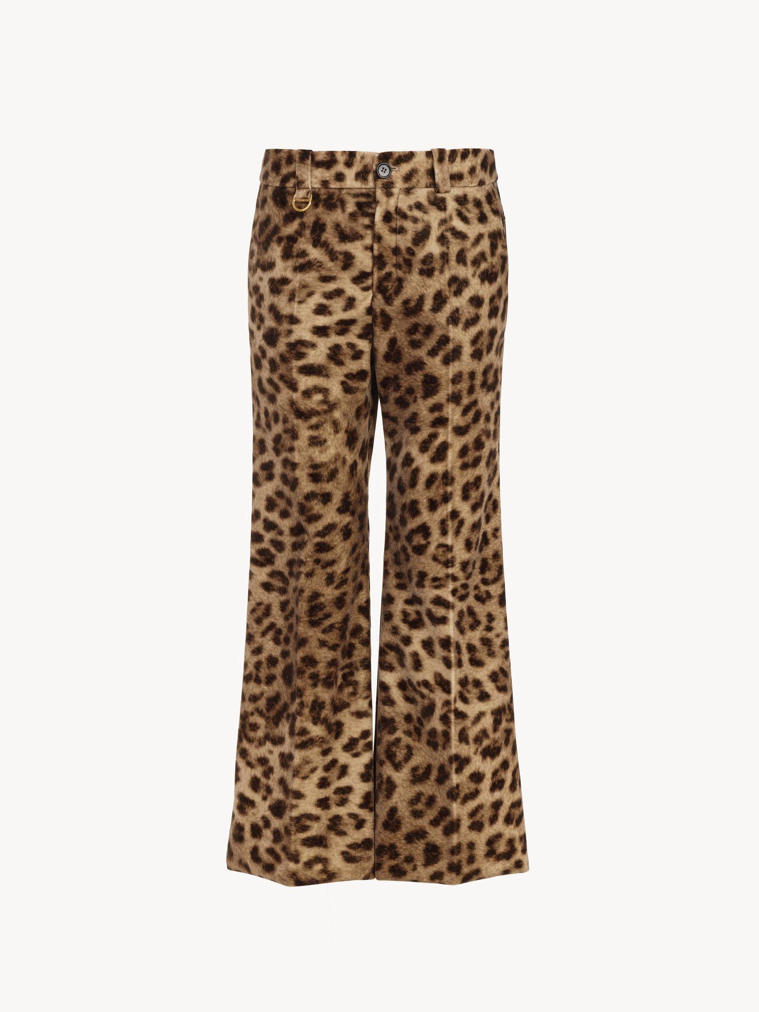 Cropped bootcut pants in leopard-print cotton velvet Product Image