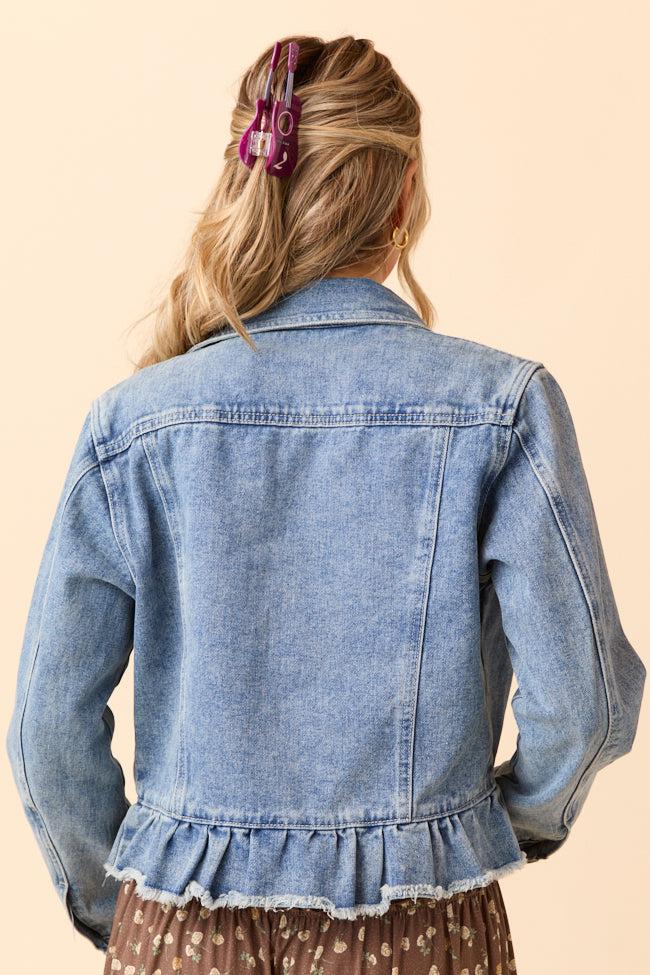 Denim Dreams Light Wash Peplum Detail Denim Jacket Product Image