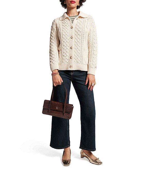 FRANCES VALENTINE Pima Cotton Button Front Long Sleeve Fisherman Cardigan Product Image