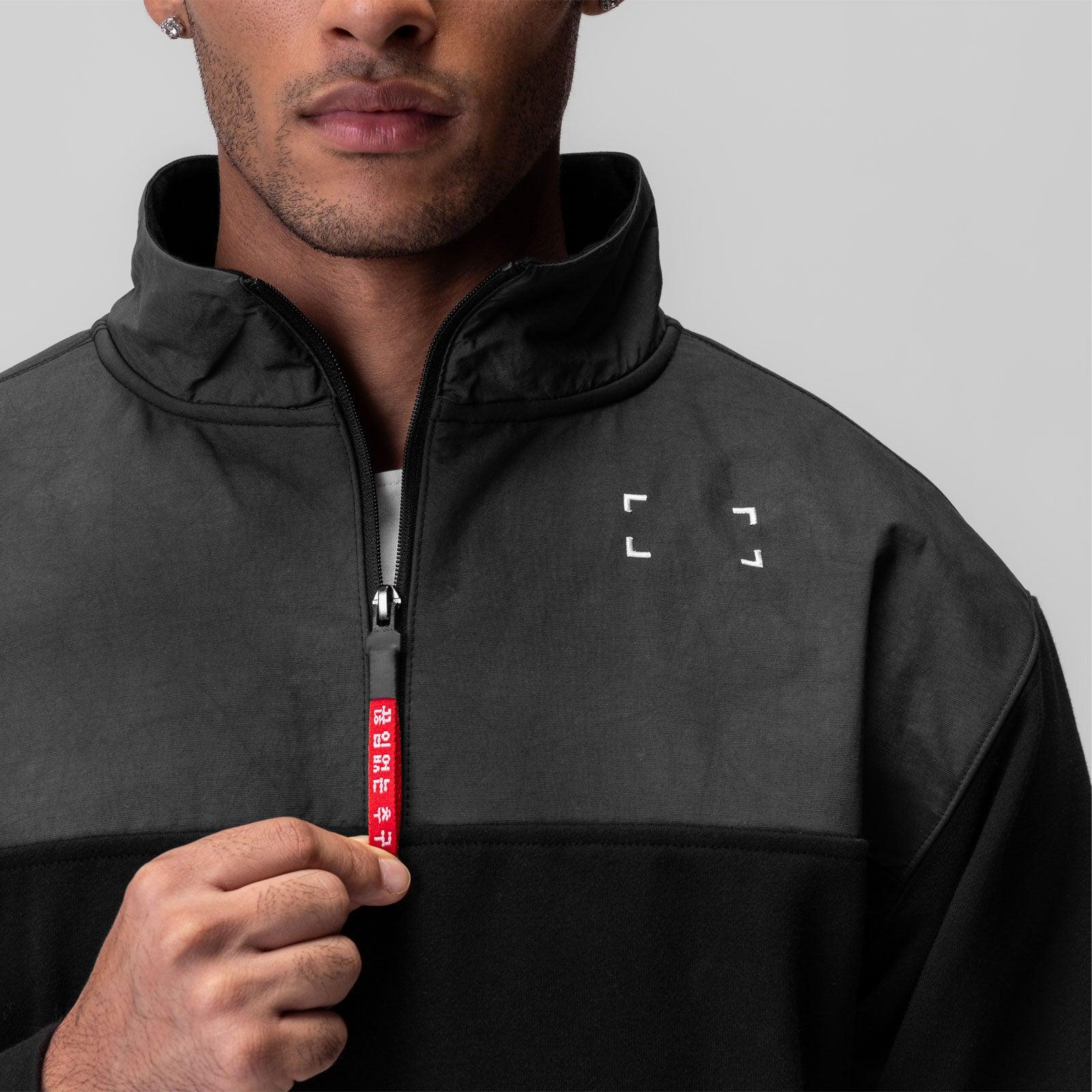 0903. Tech-Terry™ Paneled Quarter Zip - Black "Wave Dye" Product Image