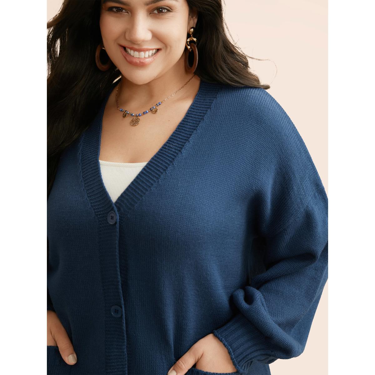 Plus Size Landscape Pattern Drop Shoulder Sleeve Cardigan Mediumblue Women Casual Loose Long Sleeve Everyday Cardigans BloomChic 10/M Product Image