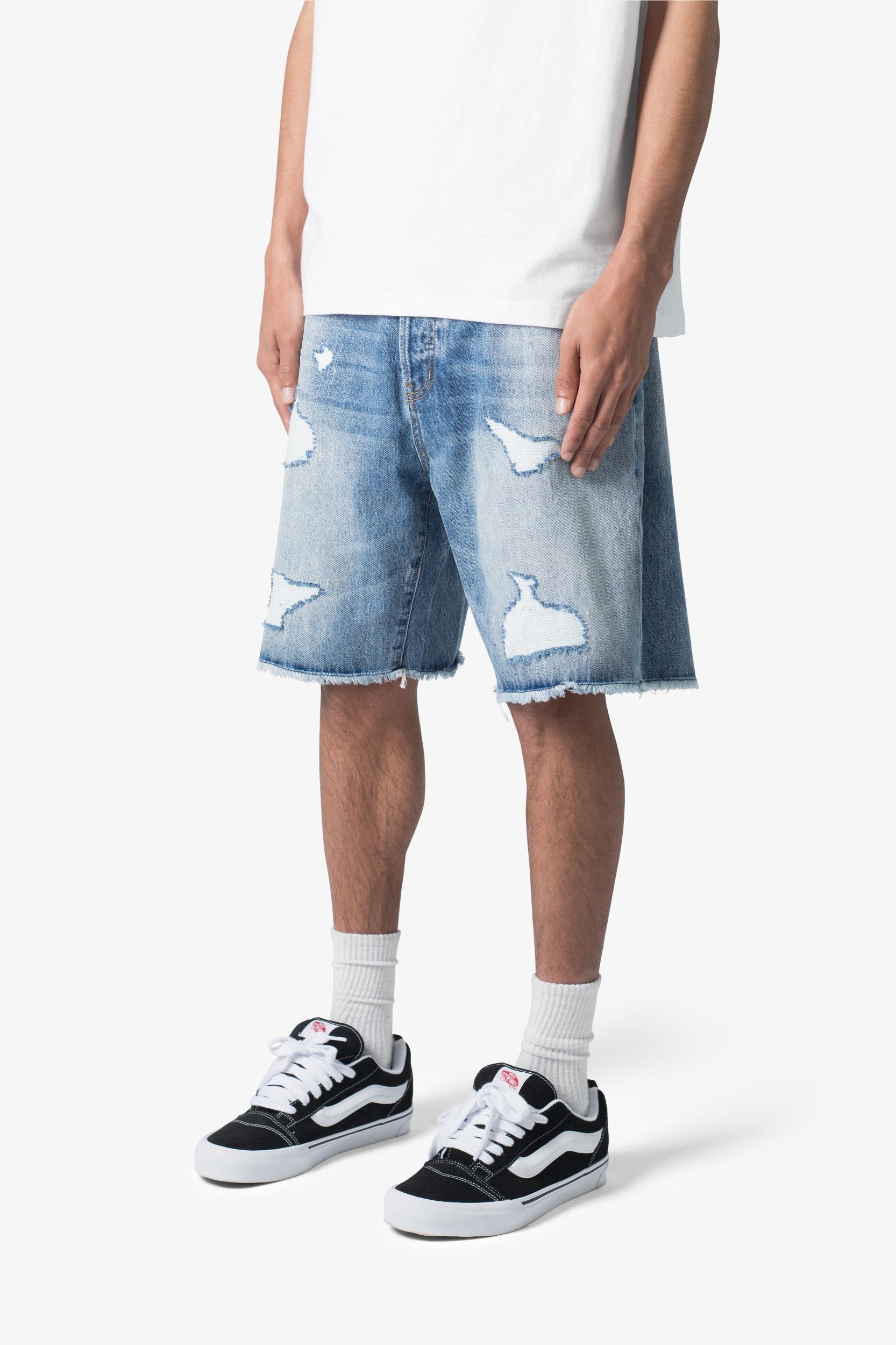Baggy Rip Denim Shorts - Vintage Blue Product Image