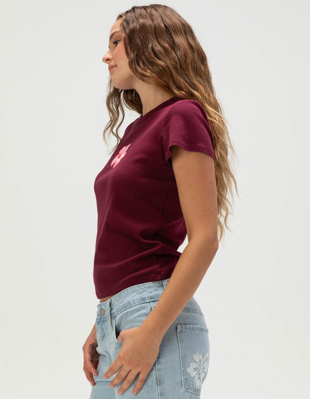 FULL TILT Hibiscus Womens Baby Tee - BURGUNDY Product Image