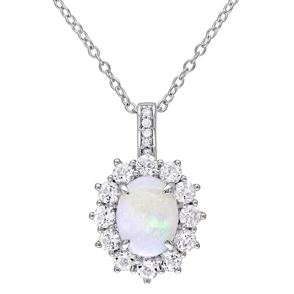 Stella Grace Sterling Silver Opal, White Topaz & Diamond Accent Halo Pendant Necklace, Women's,  Product Image