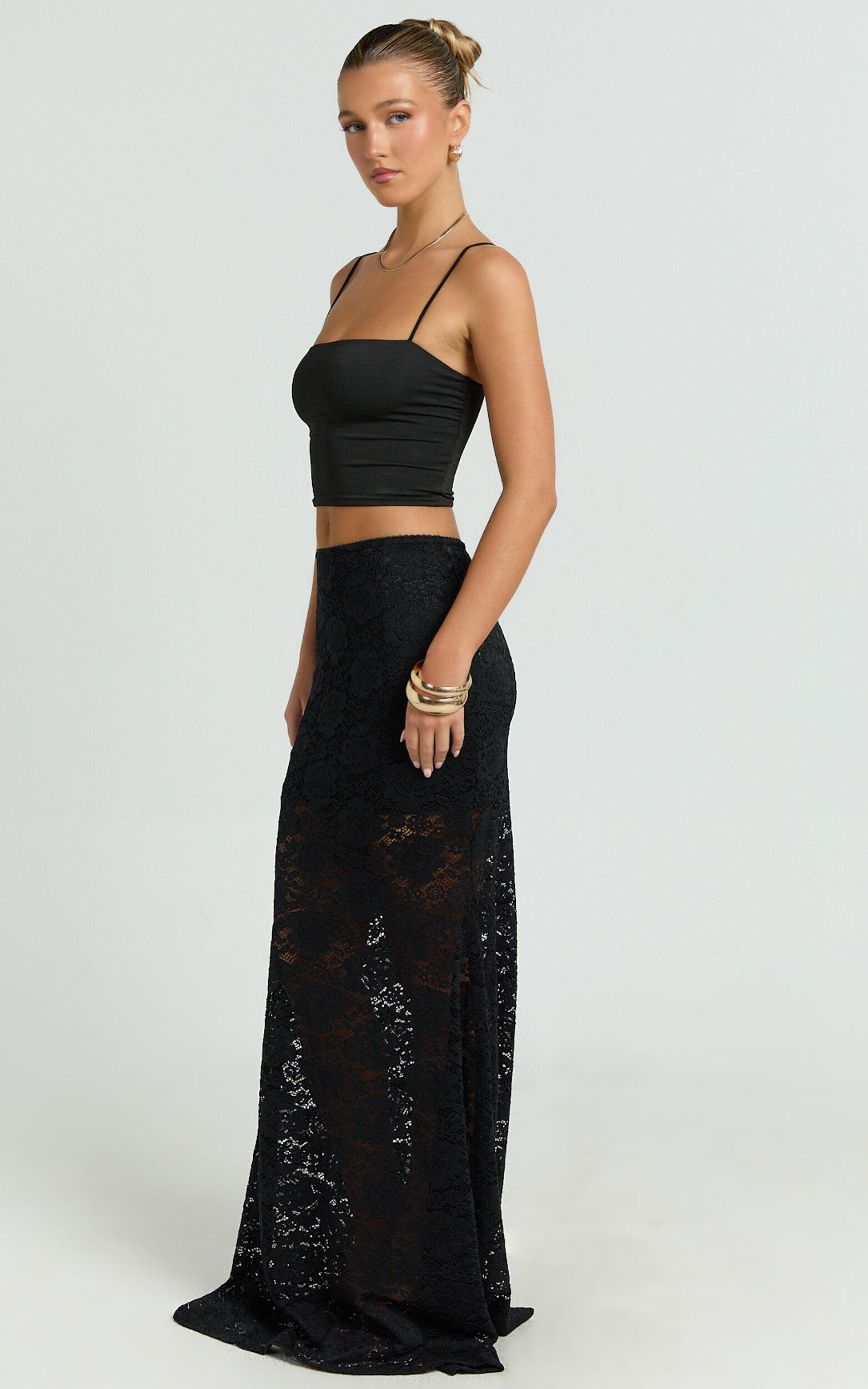 Kamille Maxi Skirt - Lace Mermaid Hem Skirt in Black Product Image