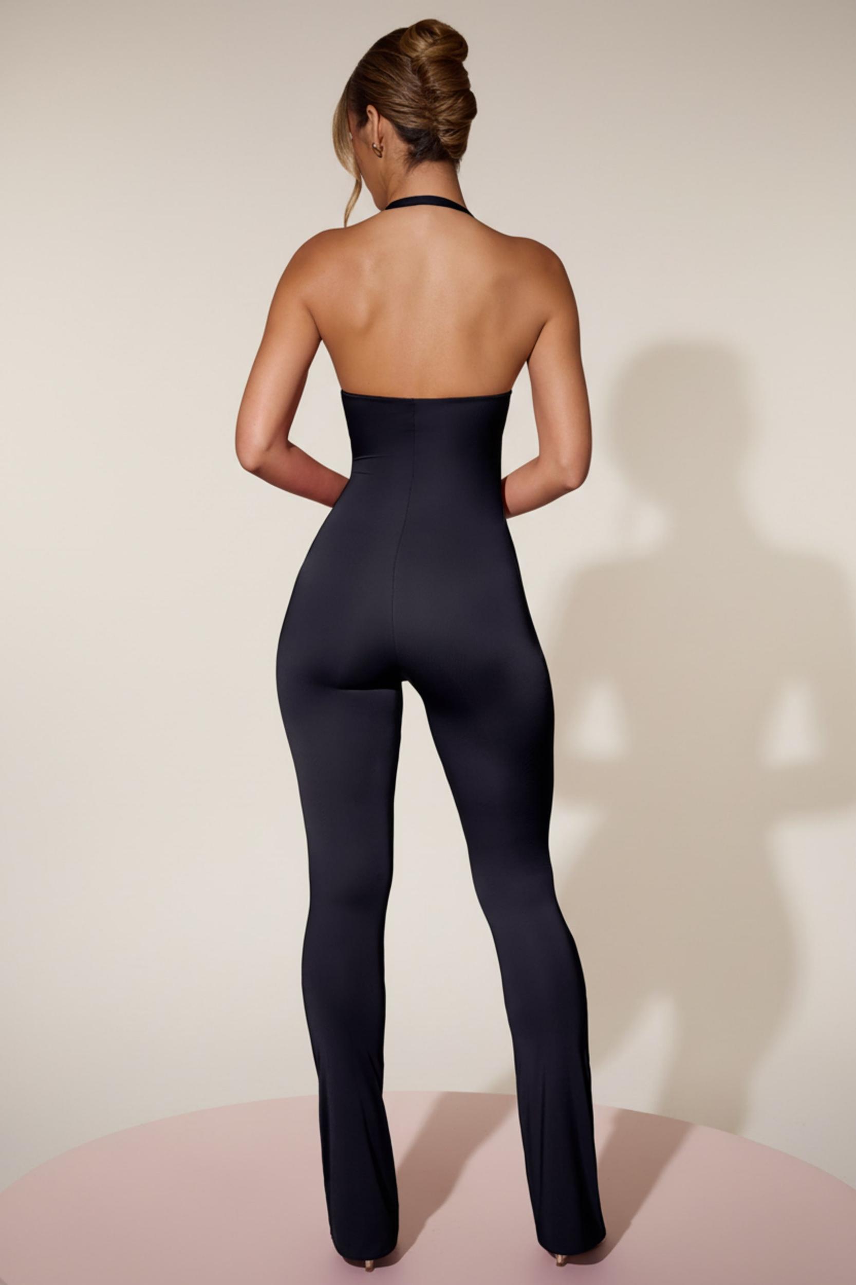 Plunge-Neck Wrap Jumpsuit in Black Product Image