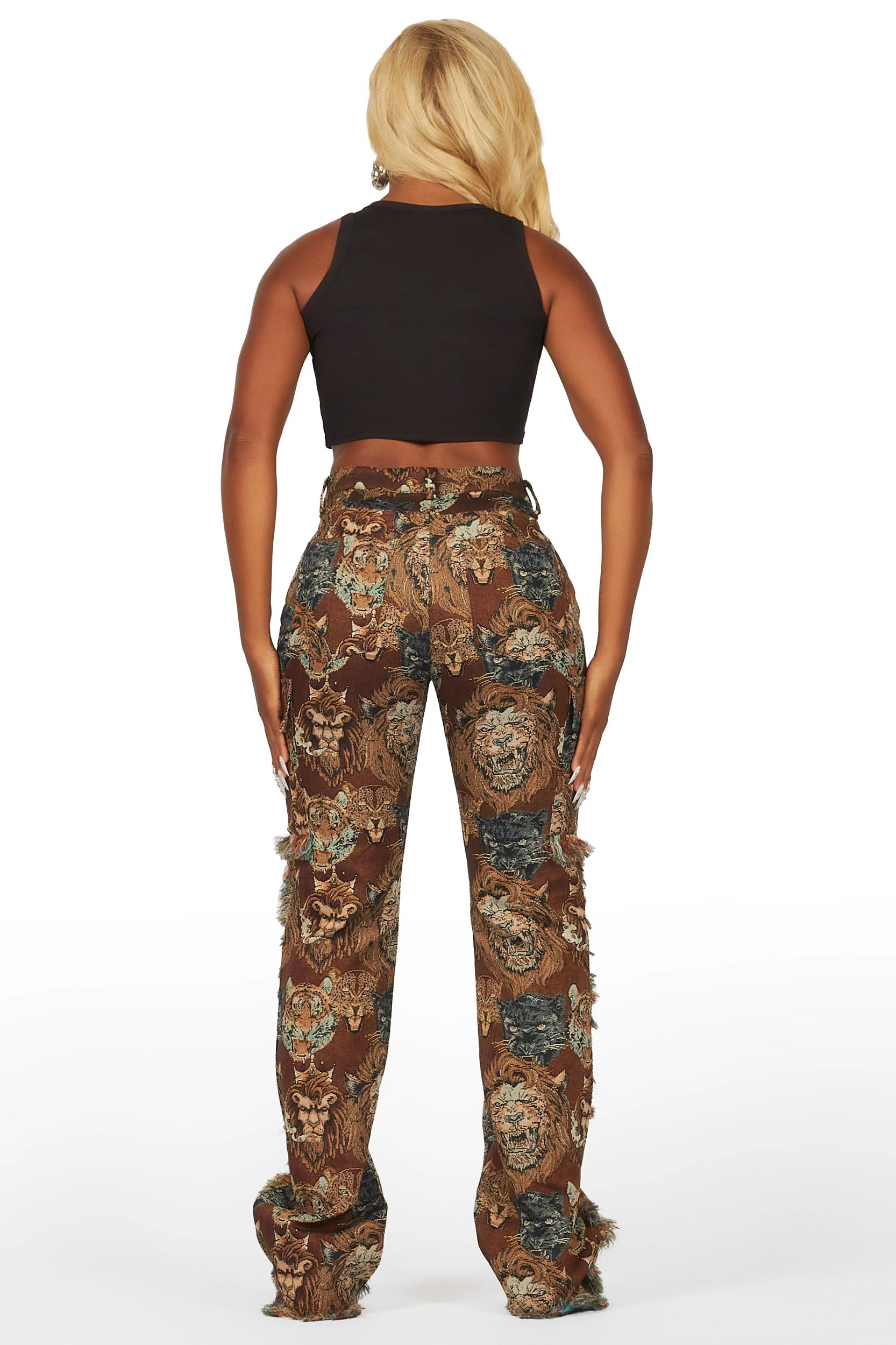 Khadiyah Brown Animal Print Tapestry Stacked Pant Female Product Image