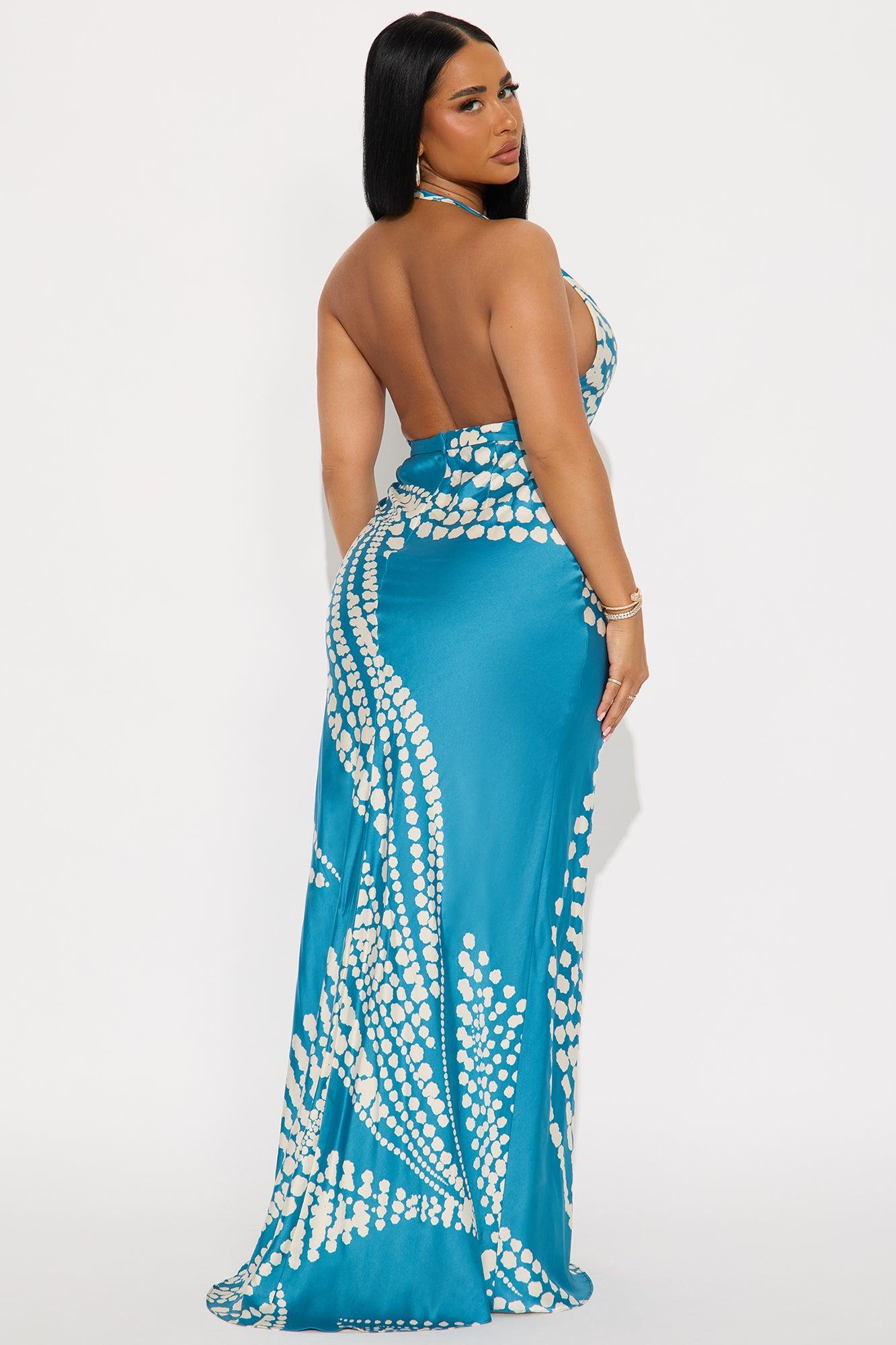 Sicily Summer Satin Maxi Dress - Teal Female Product Image