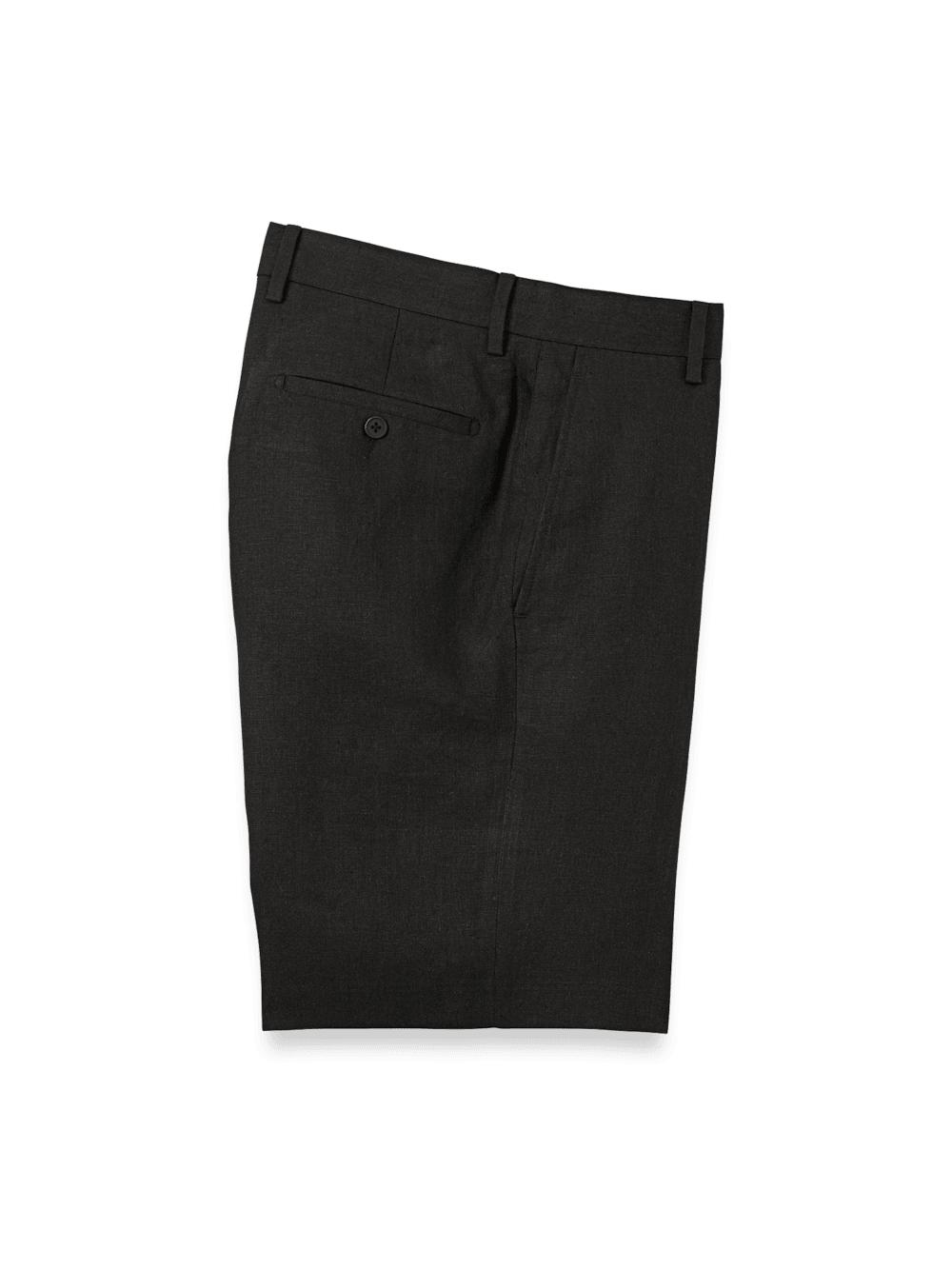 Linen Chambray Twill Flat Front Shorts - Black Product Image