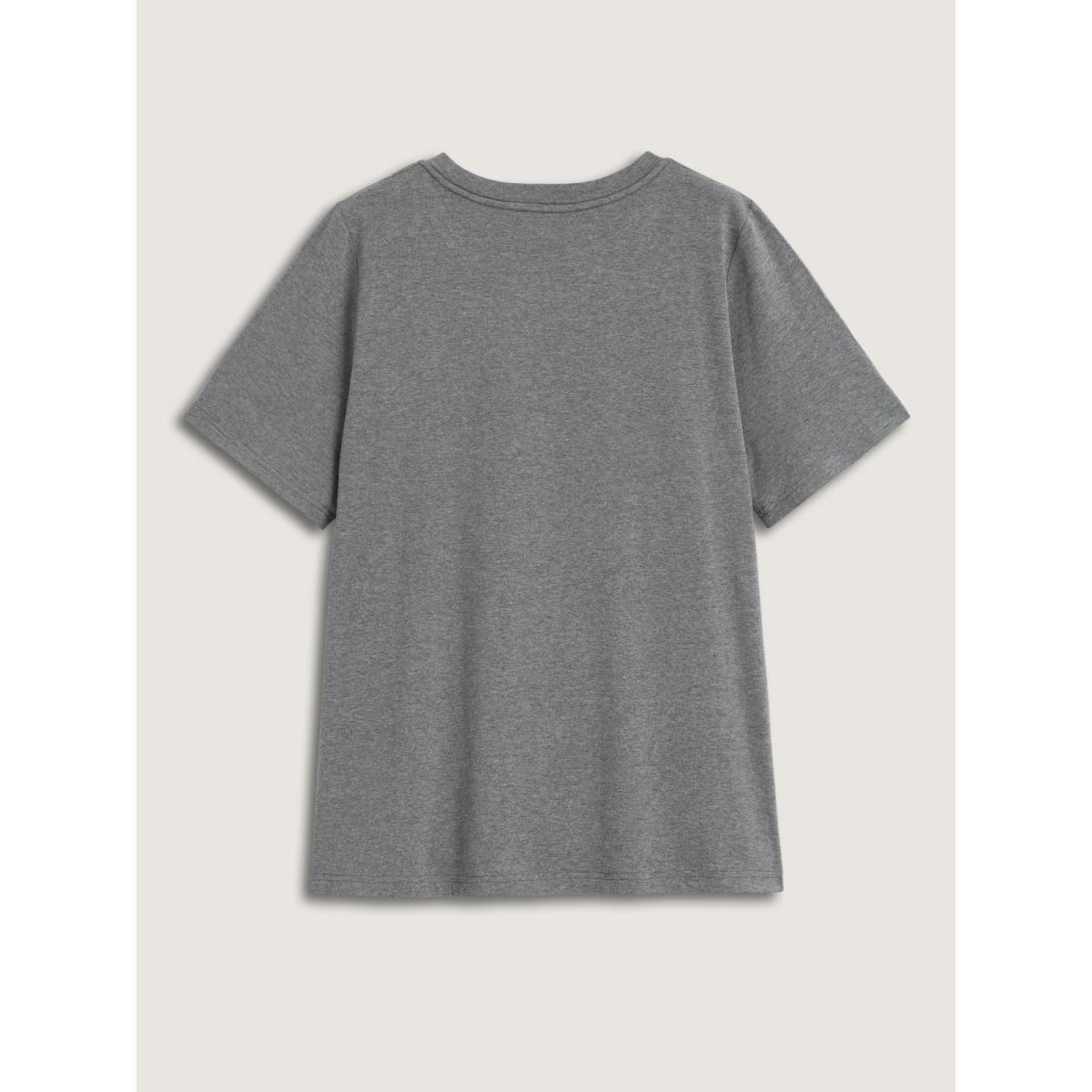 Plus Size Blooming Florals Round Neck T-Shirt DarkGray Women Non Natural Flowers Round Neck Casual T-shirts BloomChic 14-16/1X Product Image