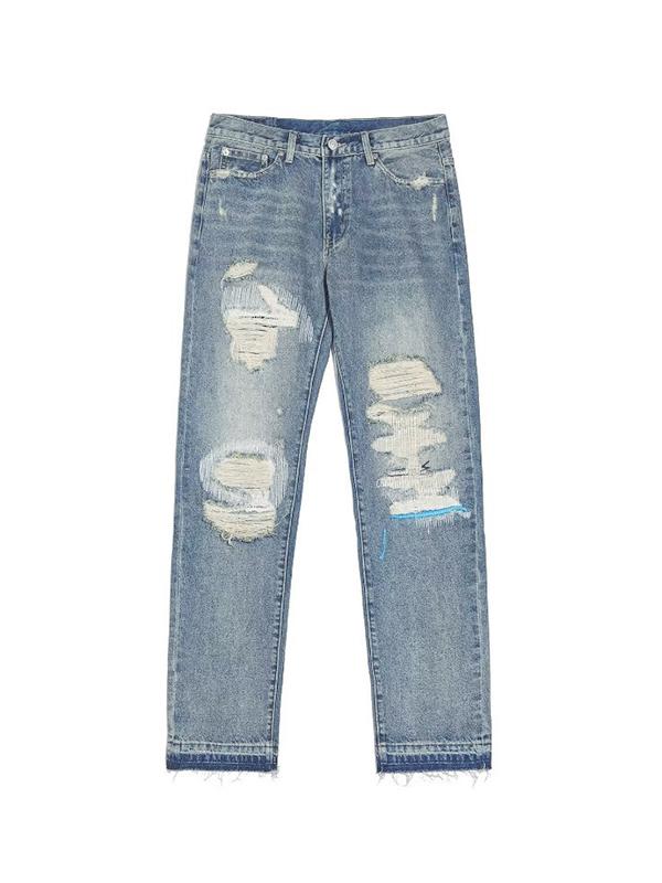 Men's Ripped Raw Trim Loose Jeans Product Image