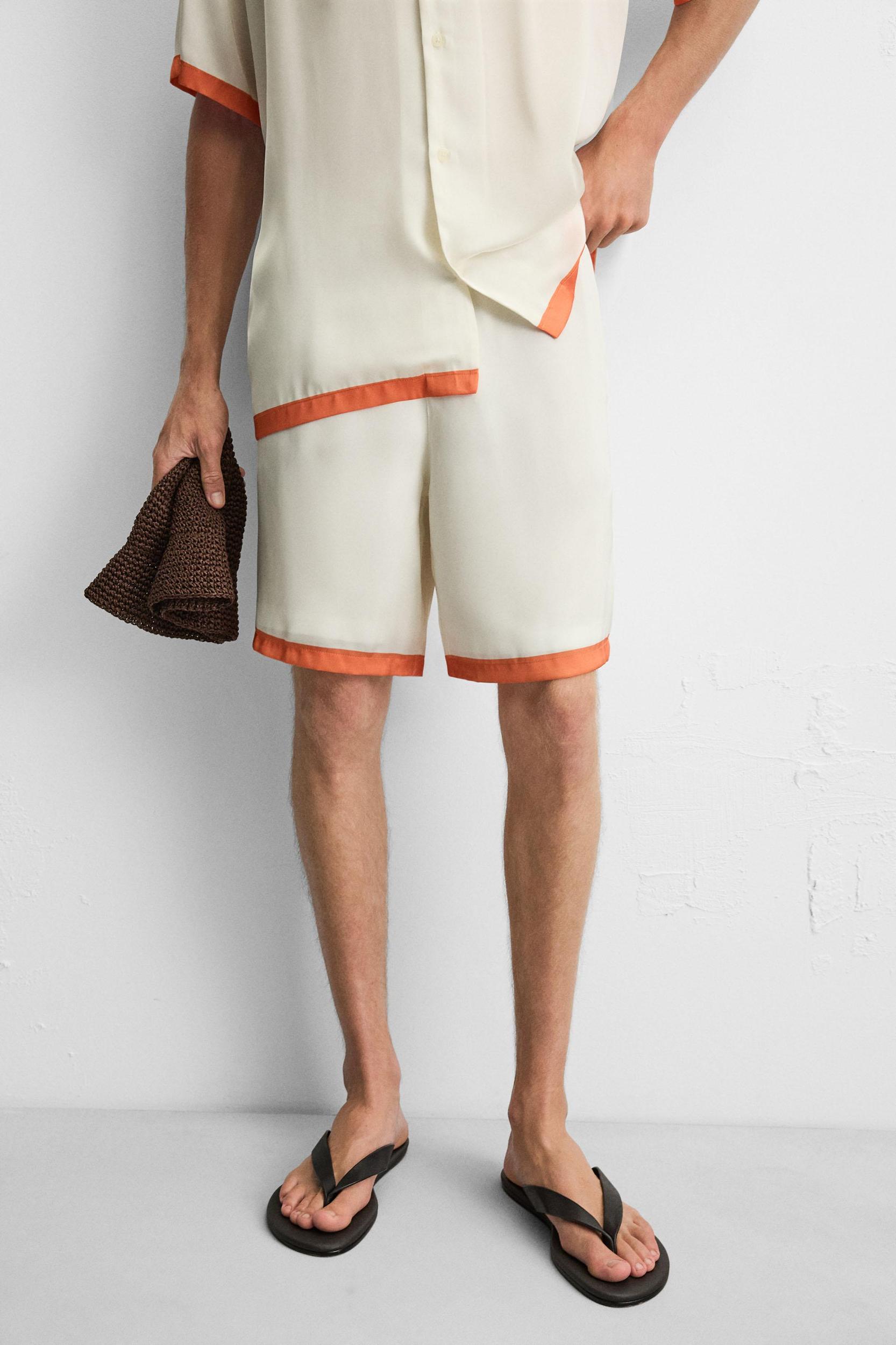 SATIN SHORTS WITH CONTRAST STRIPES Product Image