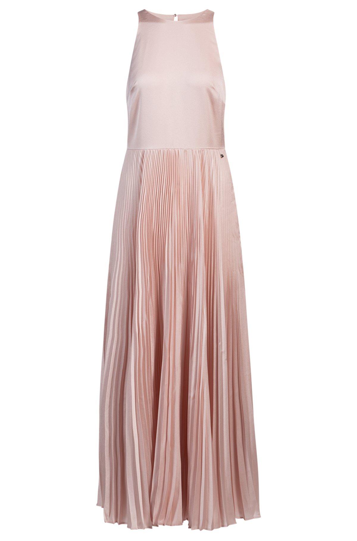 Maxi dress in hammered satin with plissé skirt Product Image