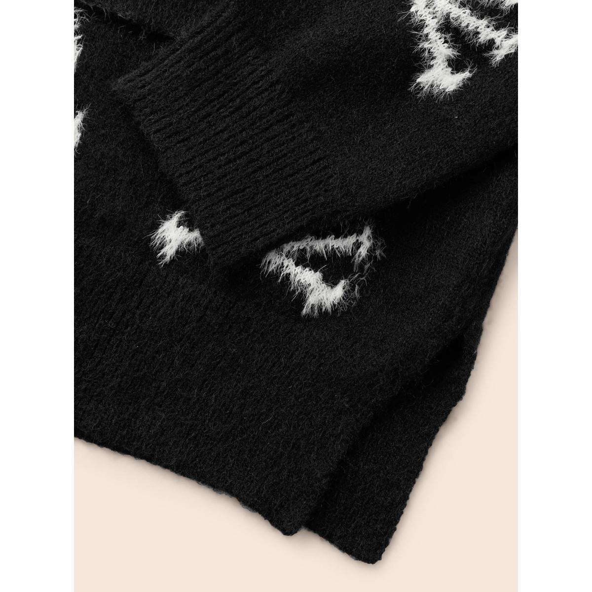 Plus Size Skull Pattern Plus Jacquard Open Cardigan Black Women Casual Loose Long Sleeve Everyday Cardigans BloomChic 18-20/2X Product Image