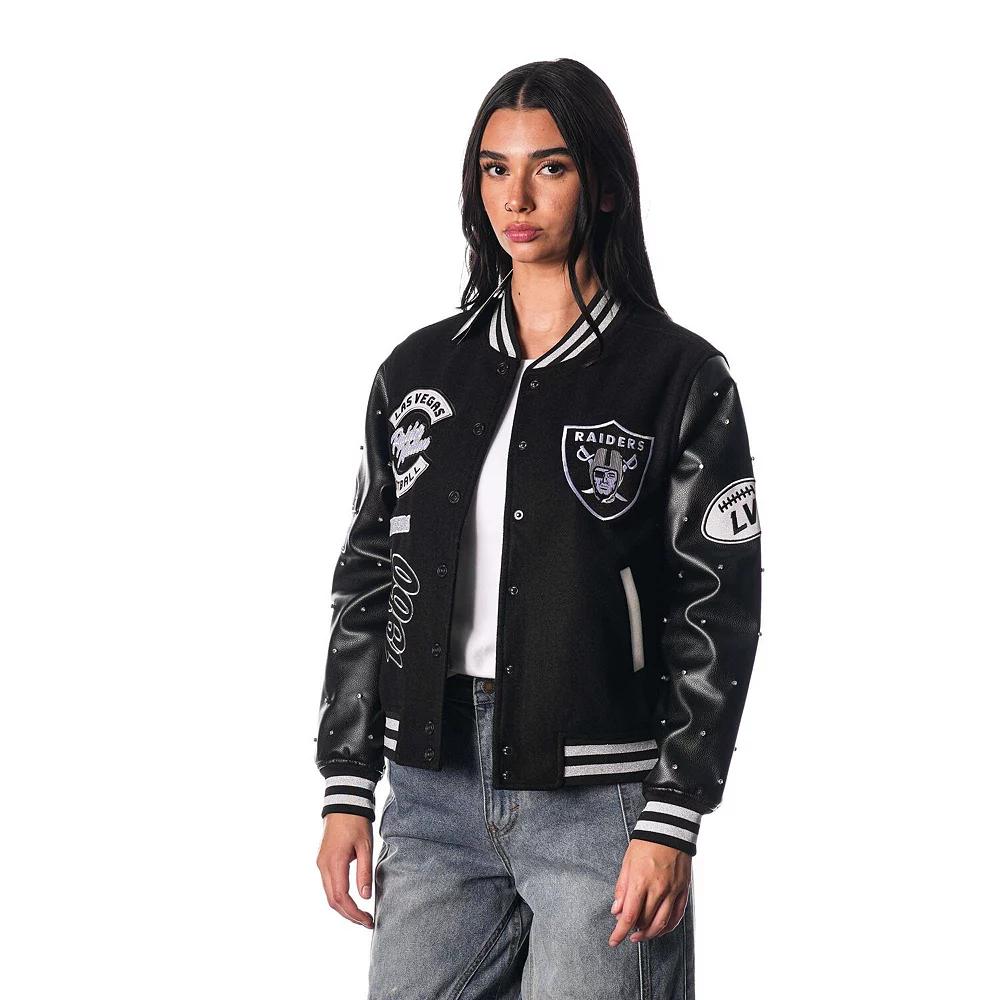 Women's The Wild Collective Black Las Vegas Raiders Varsity Full-Snap Sparkle Jacket, Size: 2XL, Lvr Black Product Image