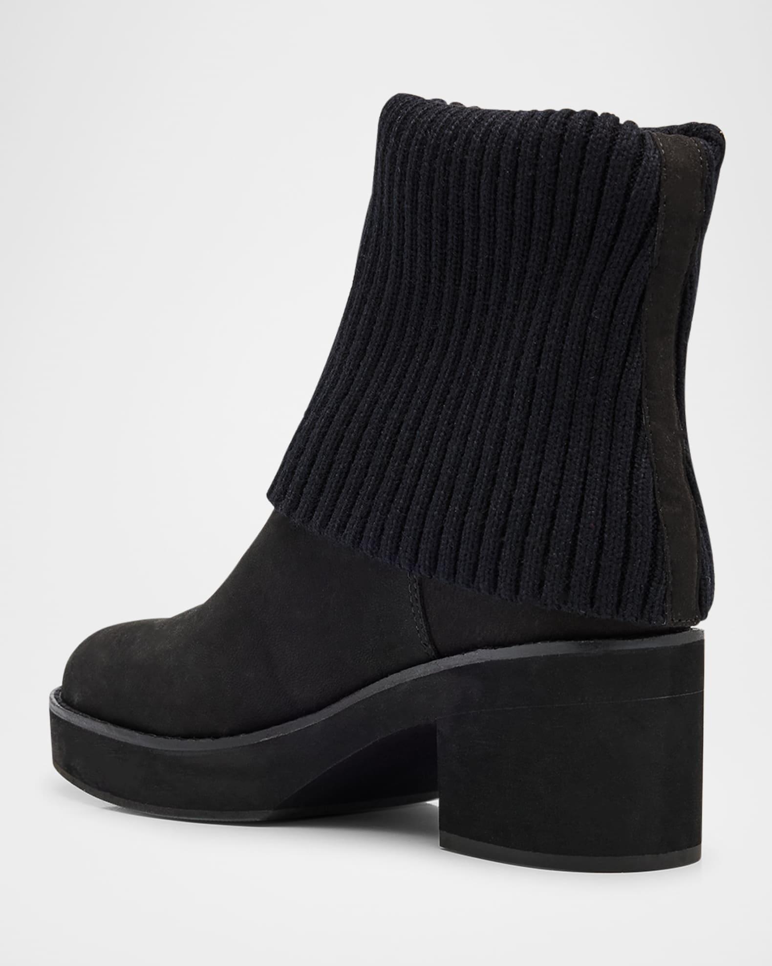 Knit Nubuck Leather Platform Ankle Booties Product Image