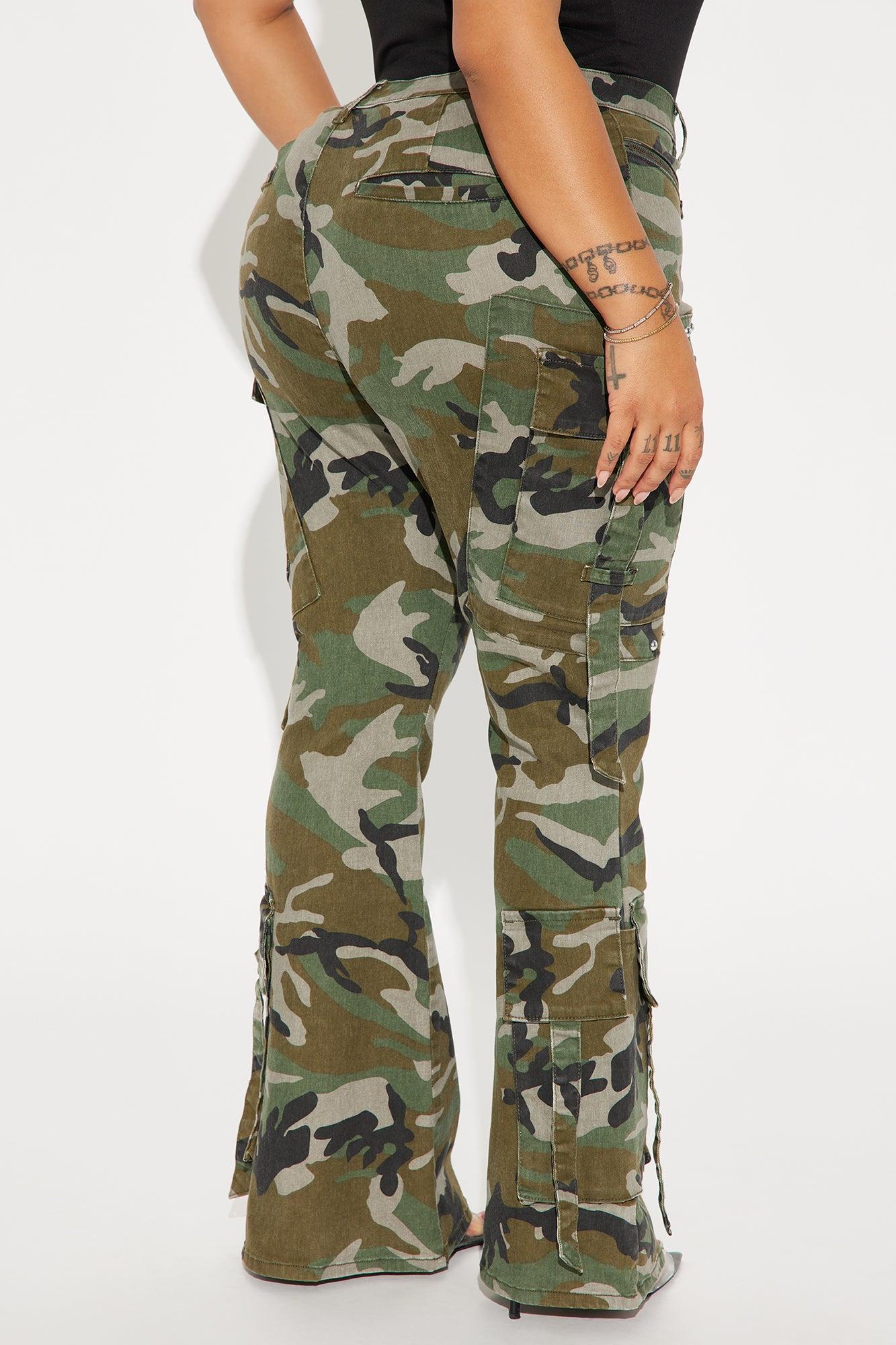 Do You Mind Camo Flare Pant - Olive/combo Product Image
