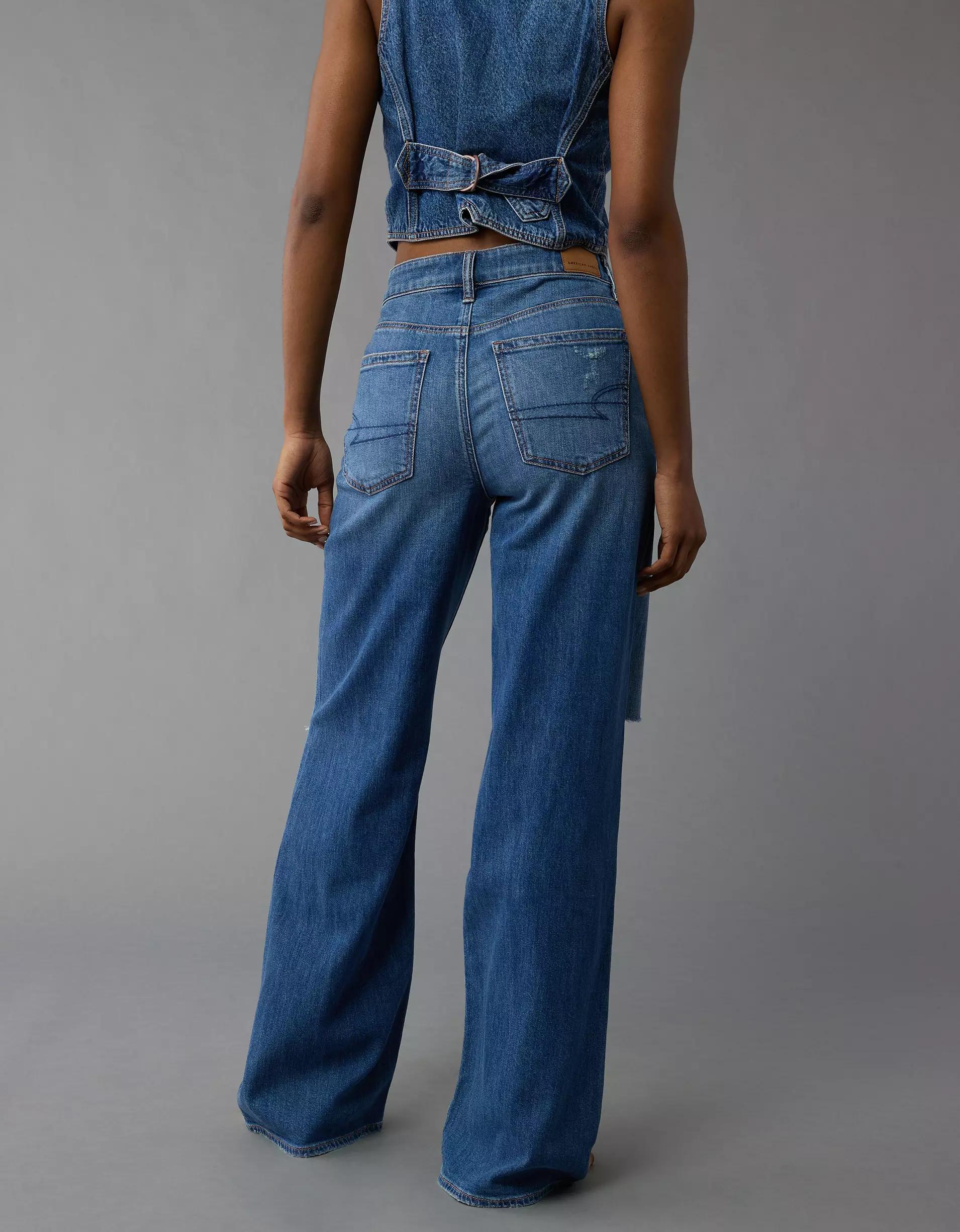 AE Dreamy Drape Stretch Ripped Super High-Waisted Baggy Wide-Leg Jean Product Image