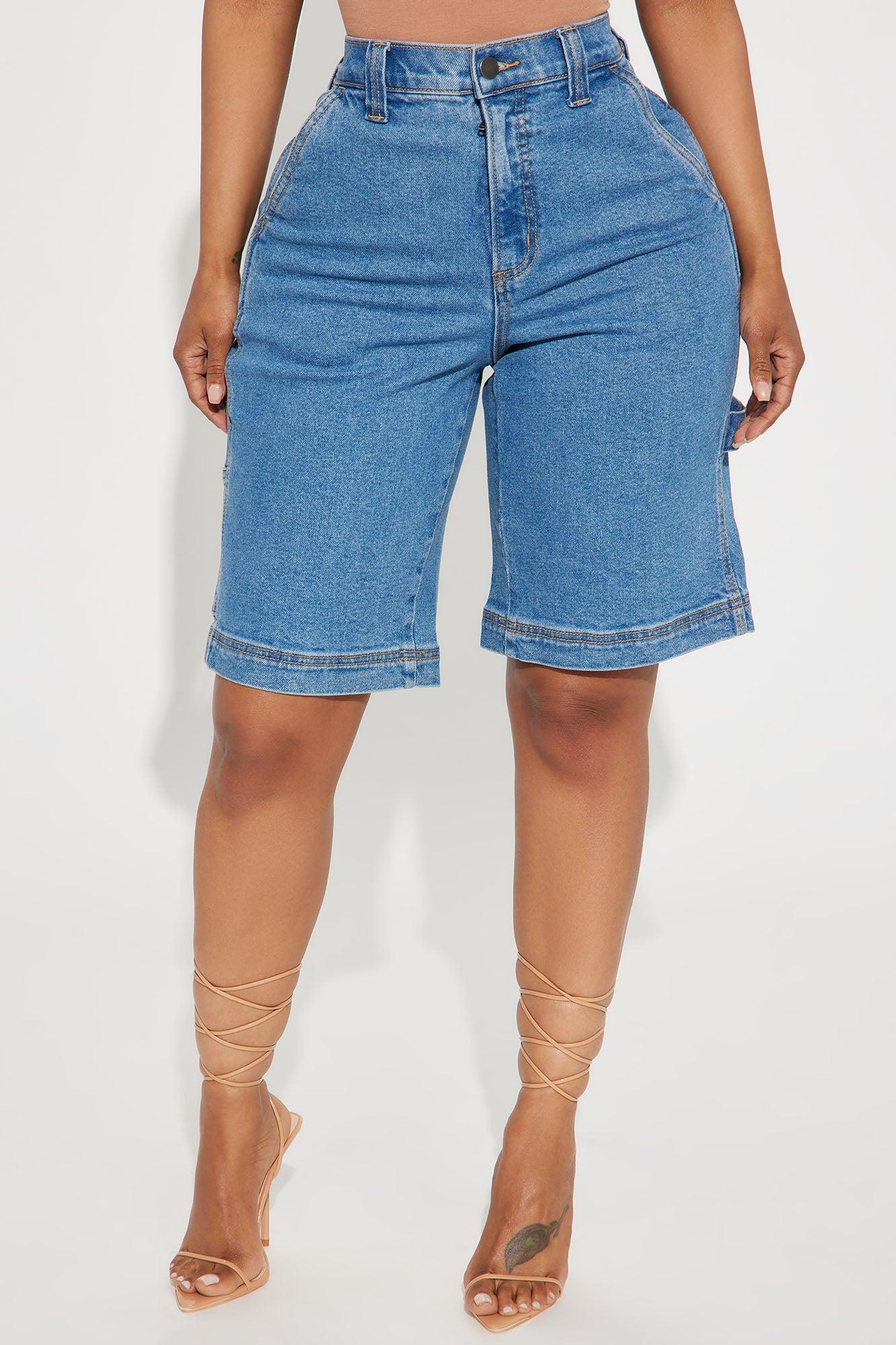 Meena Carpenter Denim Jorts - Medium Wash Product Image