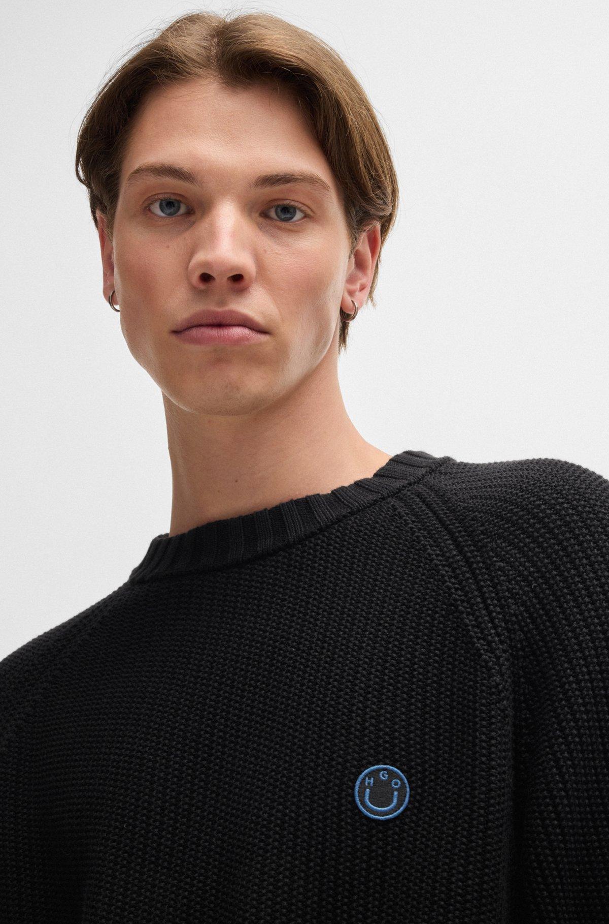 HUGO - Ribbed-cotton sweater with logo badge - Black Product Image