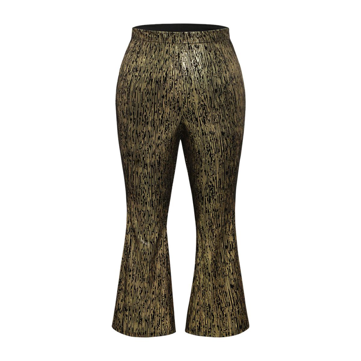 Plus Size Velvet Striped Elastic Waist Flare Leg Pants Women Black Glamour Flare Leg High Rise Party Pants BloomChic 22-24/3X Product Image