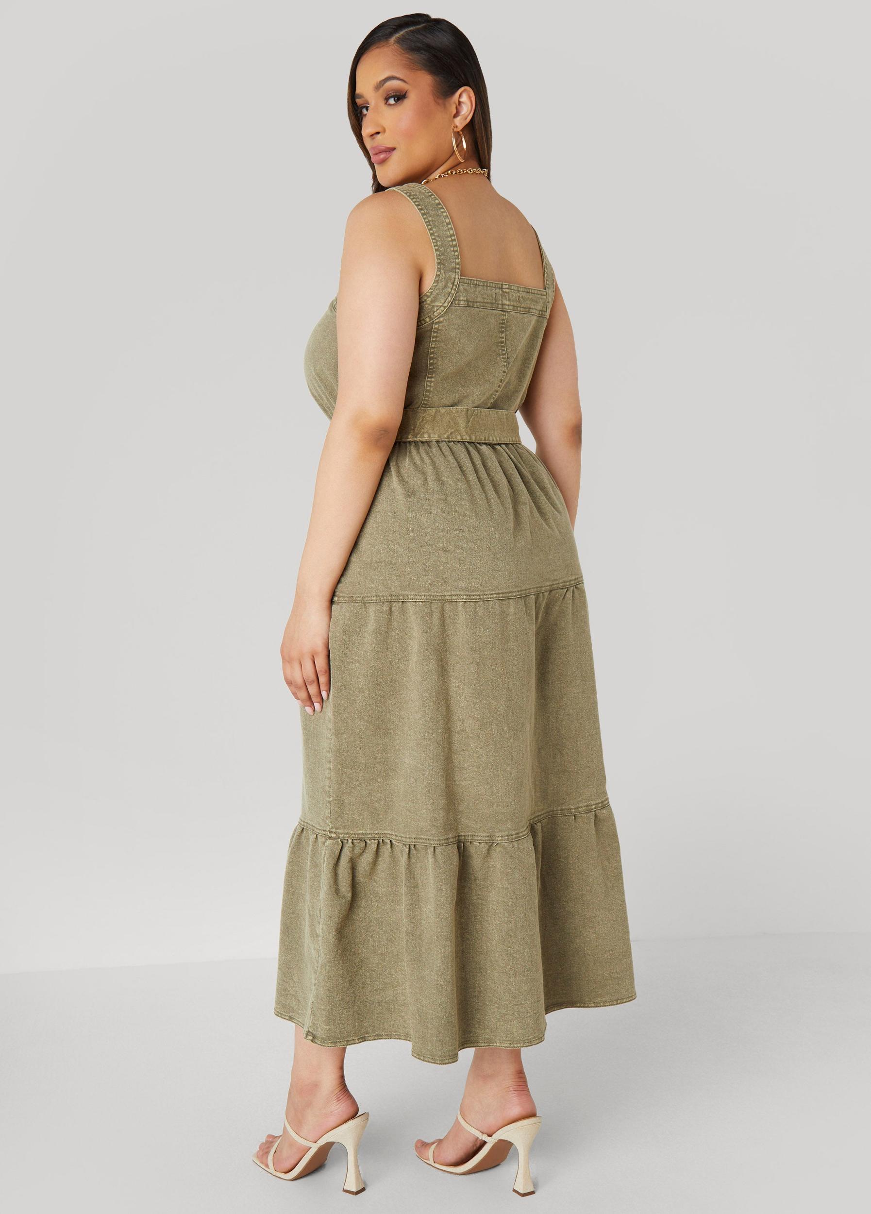 Flounced Denim Maxi Dress Product Image