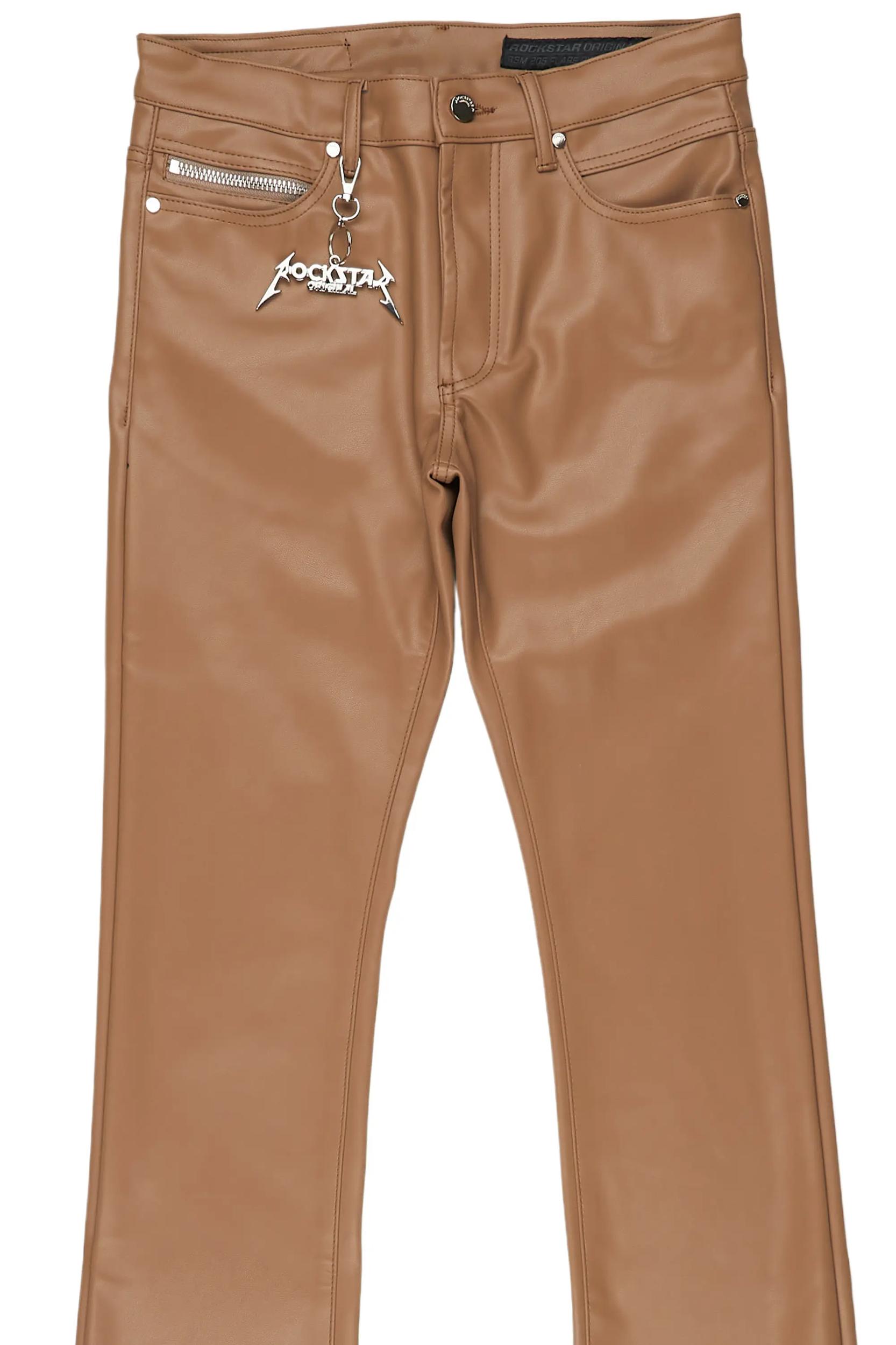 Ricky Beige Faux Leather Stacked Jean Male Product Image