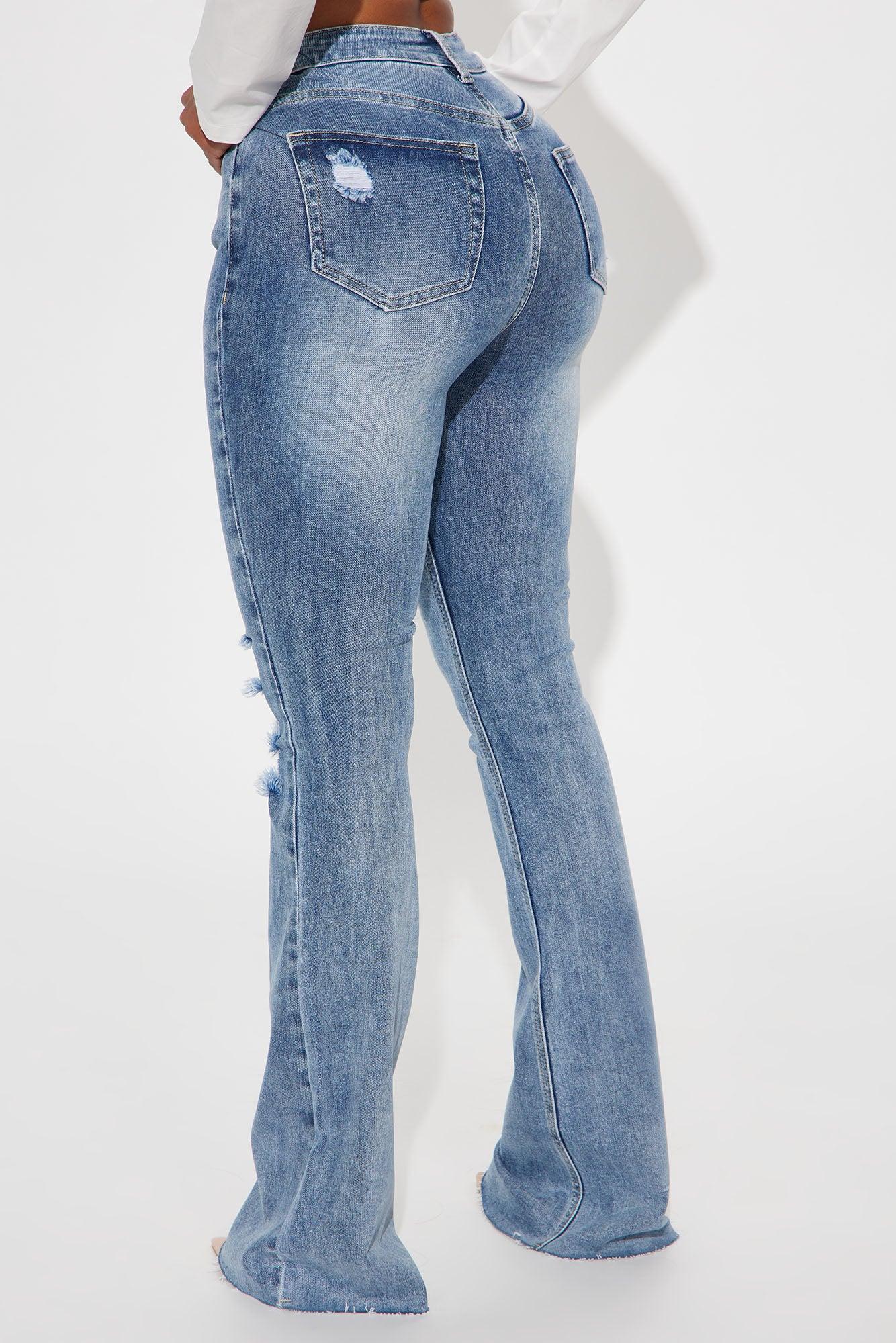 Certifiable Stretch Ripped Flare Jeans - Light Wash Product Image