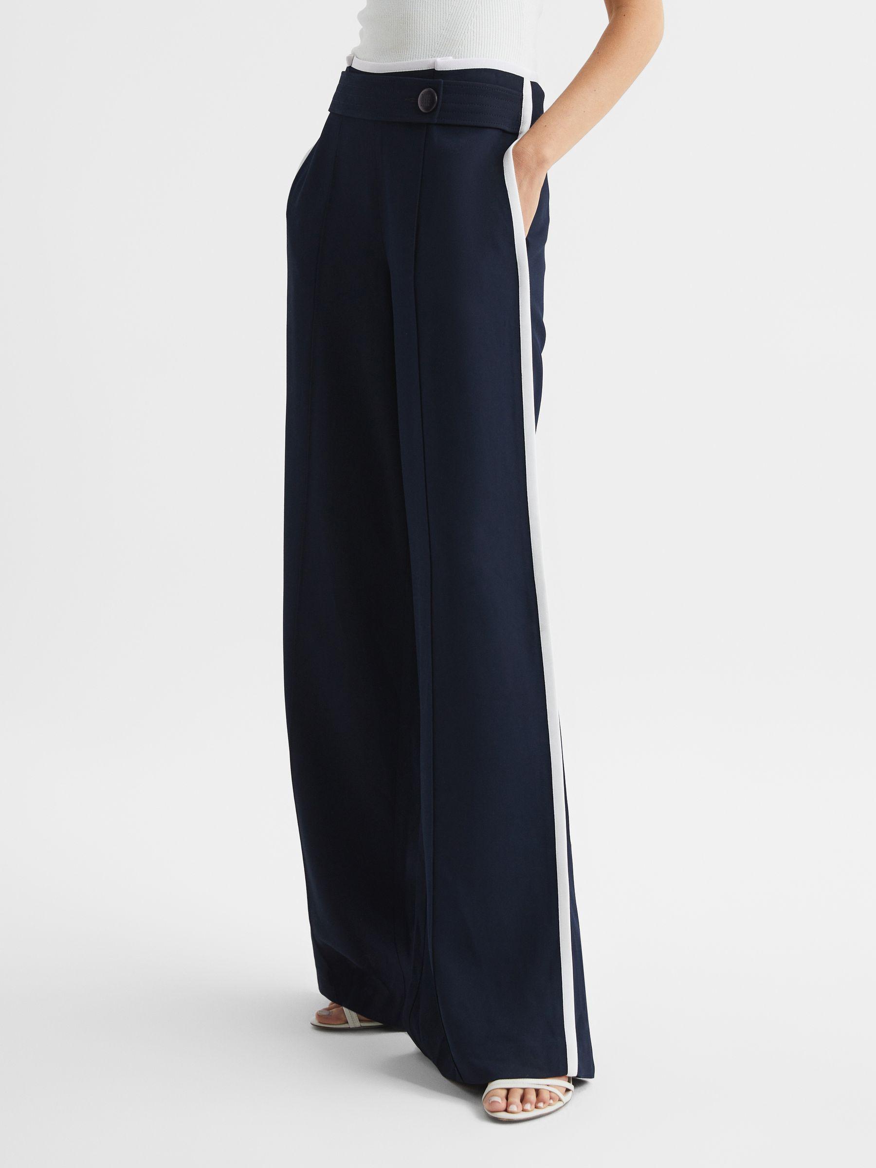High Rise Wide Leg Trousers in Navy Product Image