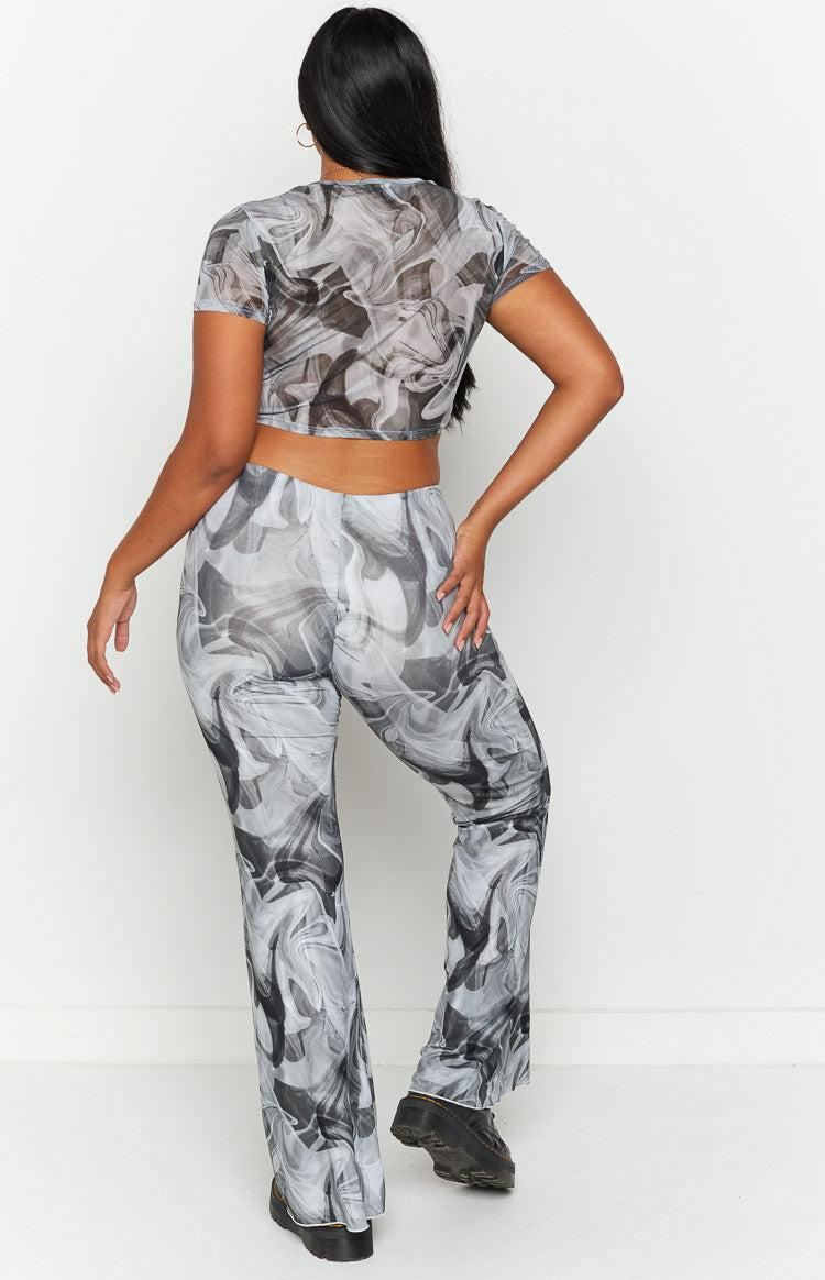 Willow Black Print Mesh Flare Pants Product Image