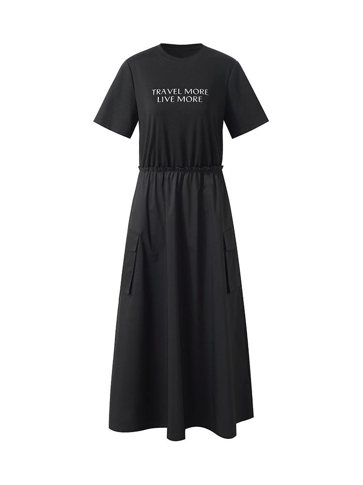 Cotton Patchwork Gathered Waist Women Maxi Dress Product Image