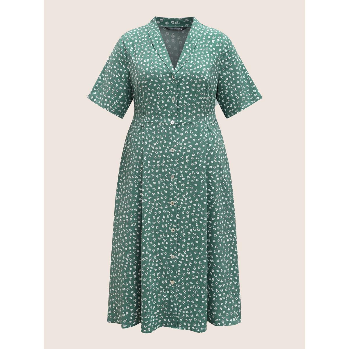 Plus Size Lapel V-Neck Midi Dress Emerald Women Elegant Tie knot Shawl collar Half Sleeve Curvy BloomChic 10/M Product Image