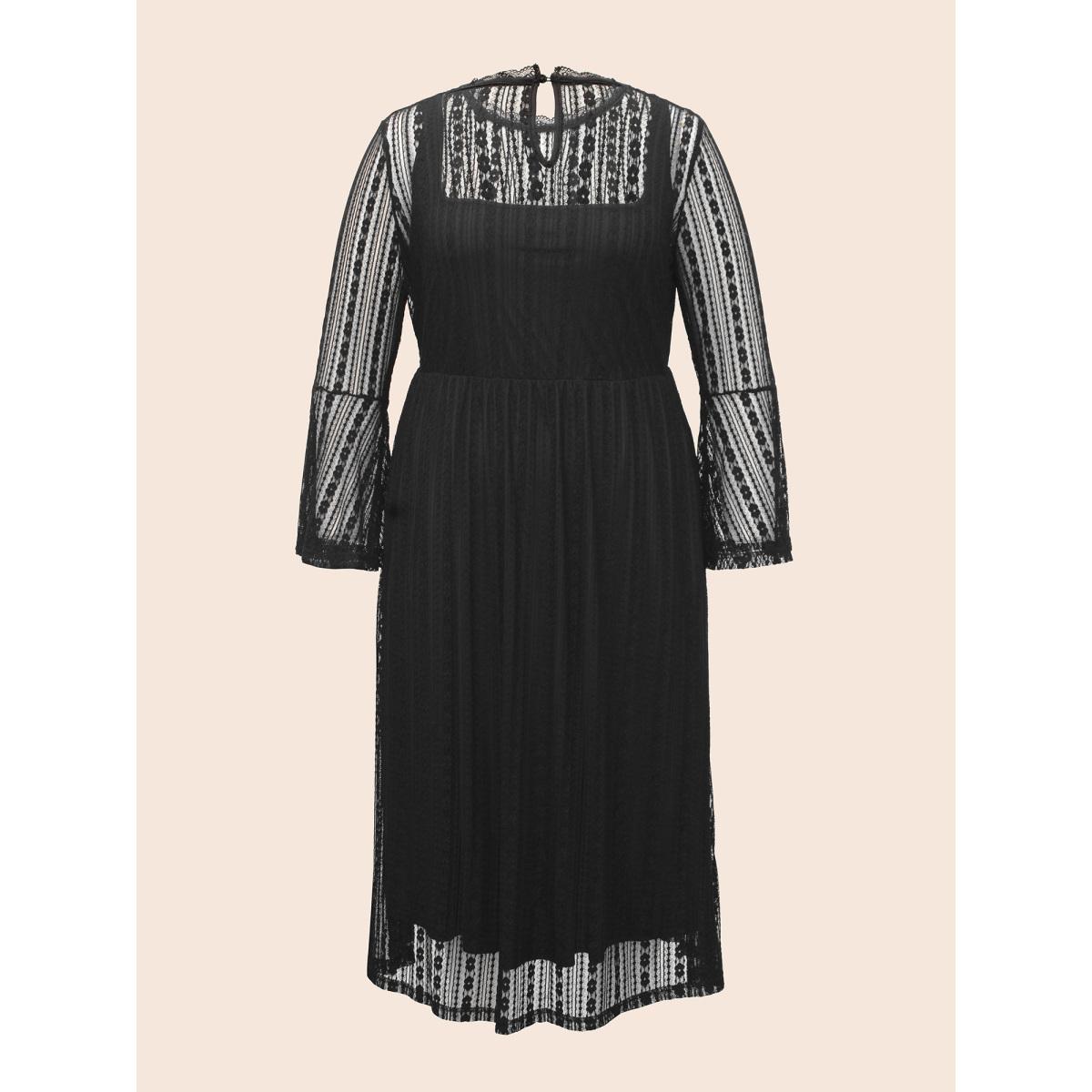 Plus Size Spellbound Halter Neck Sheer Midi Dress Black Women Cocktail Woven ribbon&lace trim Party Curvy Bloomchic 26/4X Product Image