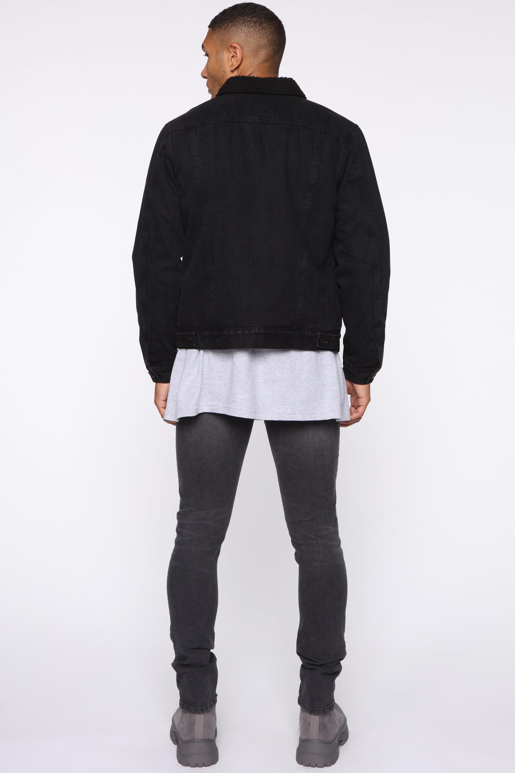 Sherpa Lined Denim Jacket - Black Product Image