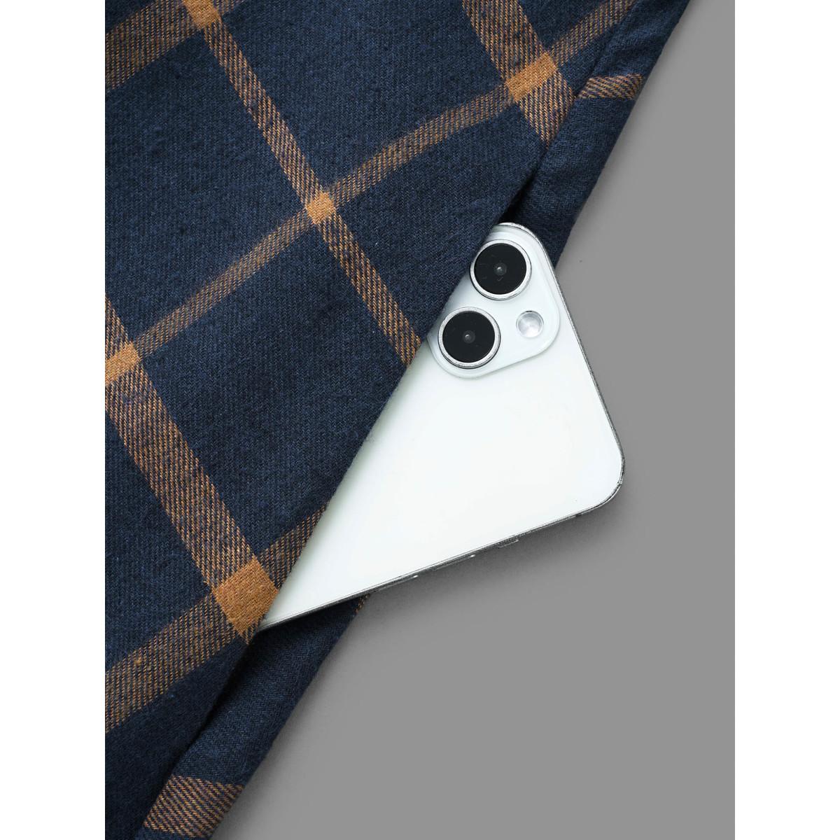 Plus Size Plaid Button Through Belted Dress DarkBlue Women Casual Belted Shirt collar Long Sleeve Curvy BloomChic 14-16/1X Product Image