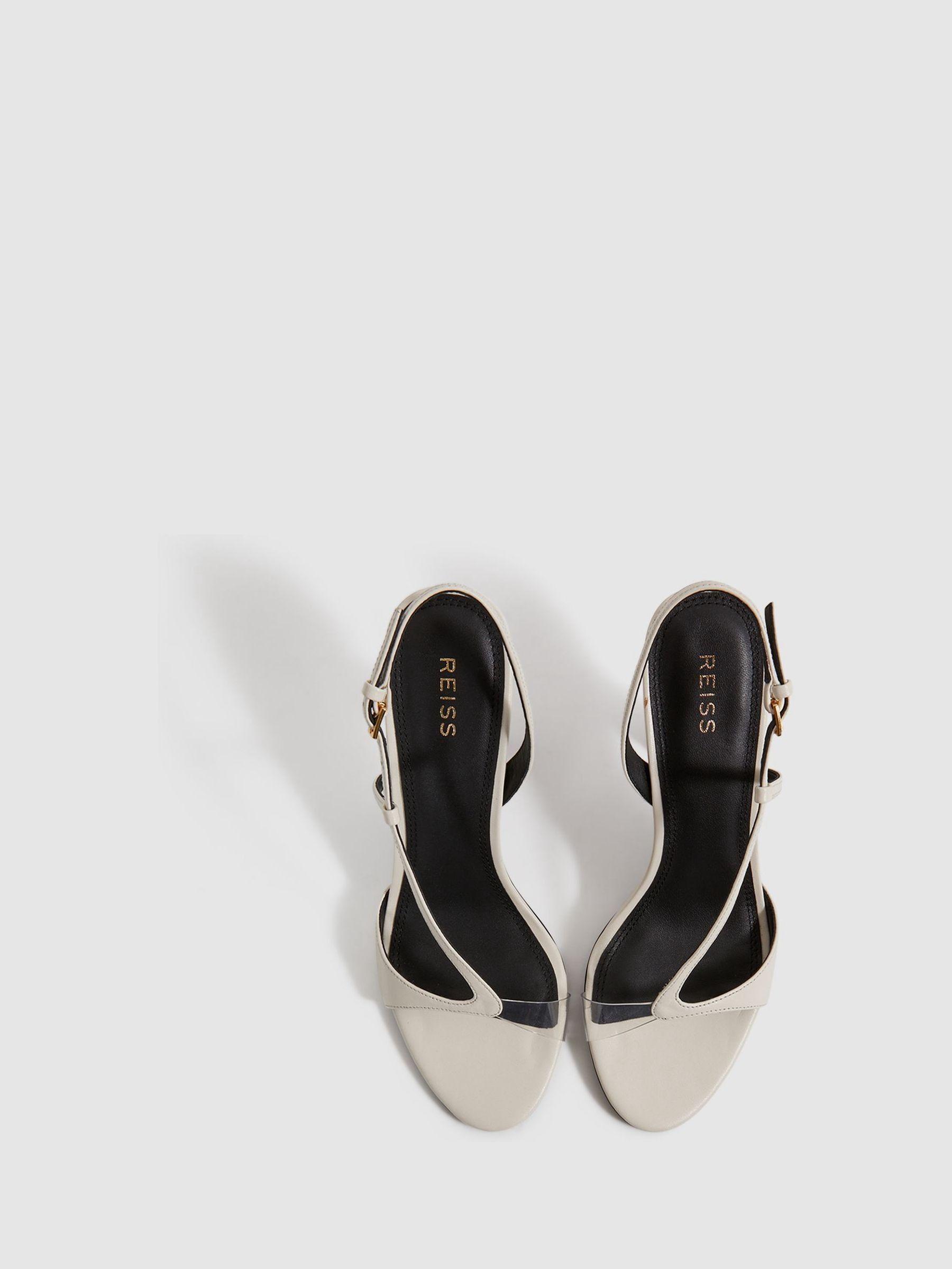 Leather Clear Strap Block Heels in White Product Image