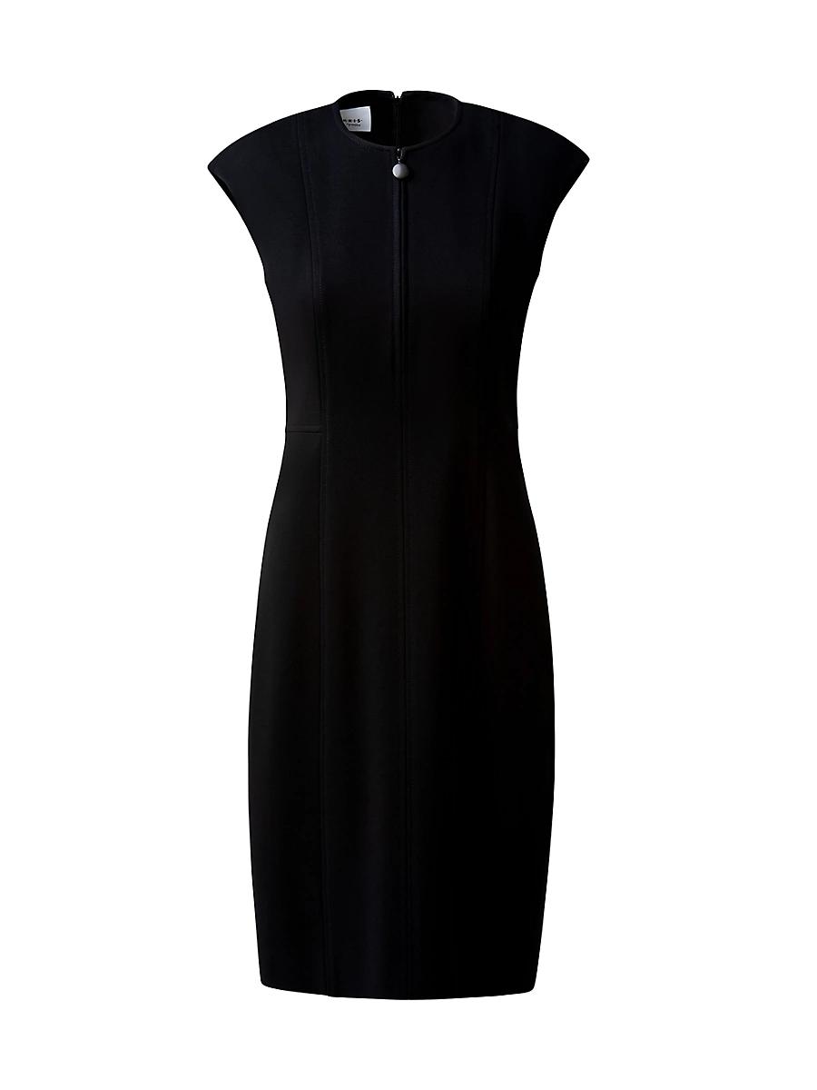 Cap-Sleeve Zip-Front Seamed Dress Product Image